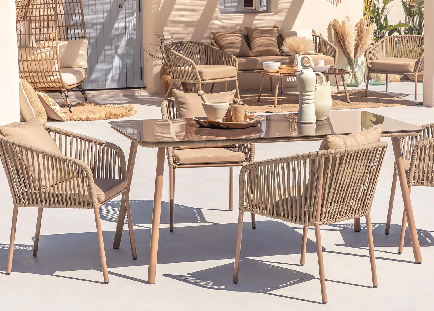Faustino Outdoor Patio Dining Seating Set 4 Chairs and 1 Table Set Braided & Rope - Image 2