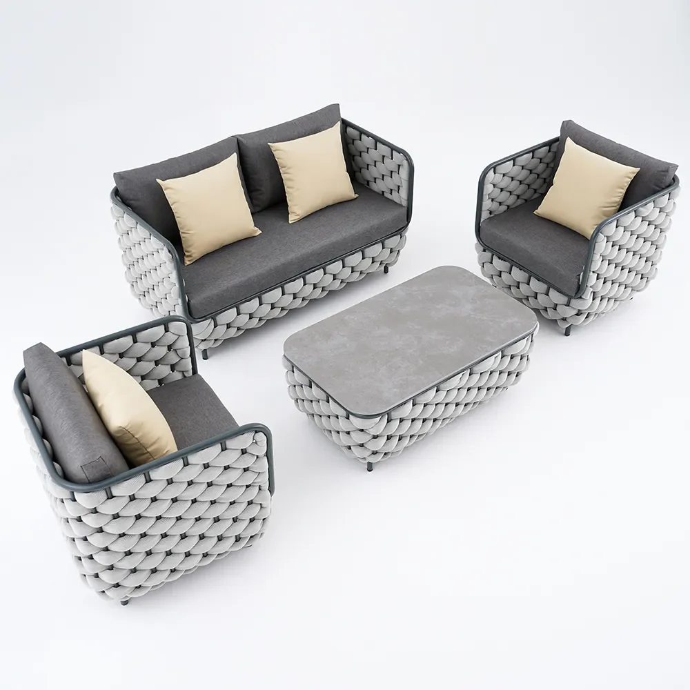 Fepel Outdoor Garden Balcony Sofa Set 2 Seater, 2 Single seater and 1 Center Table Set, Braid & Rope - Image 5
