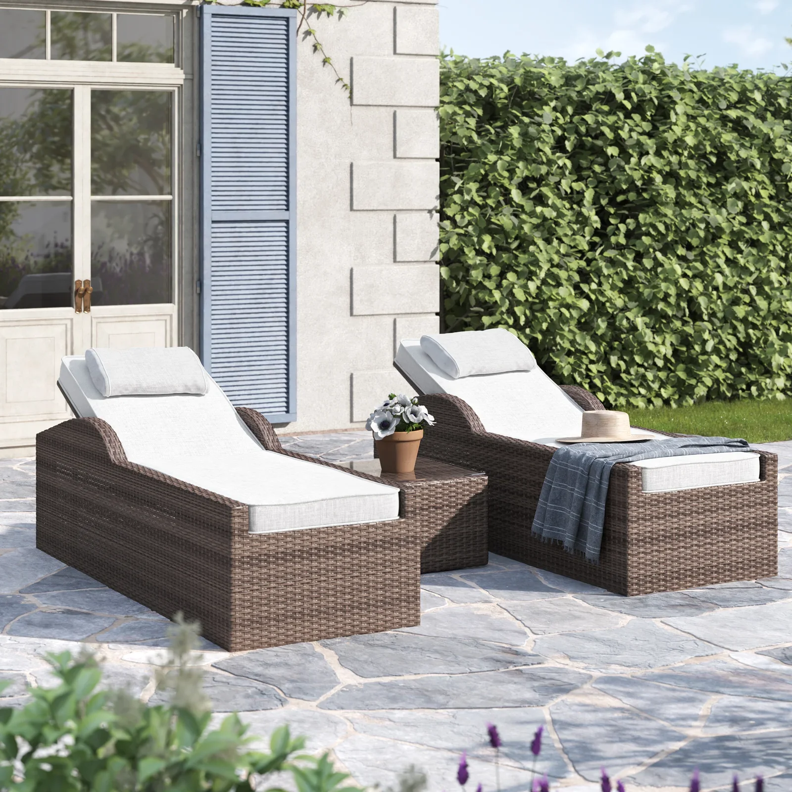 Fidelia Outdoor Swimming Poolside Lounger (Set of 2 ) With 1 Side Table (Black +White) - Image 7