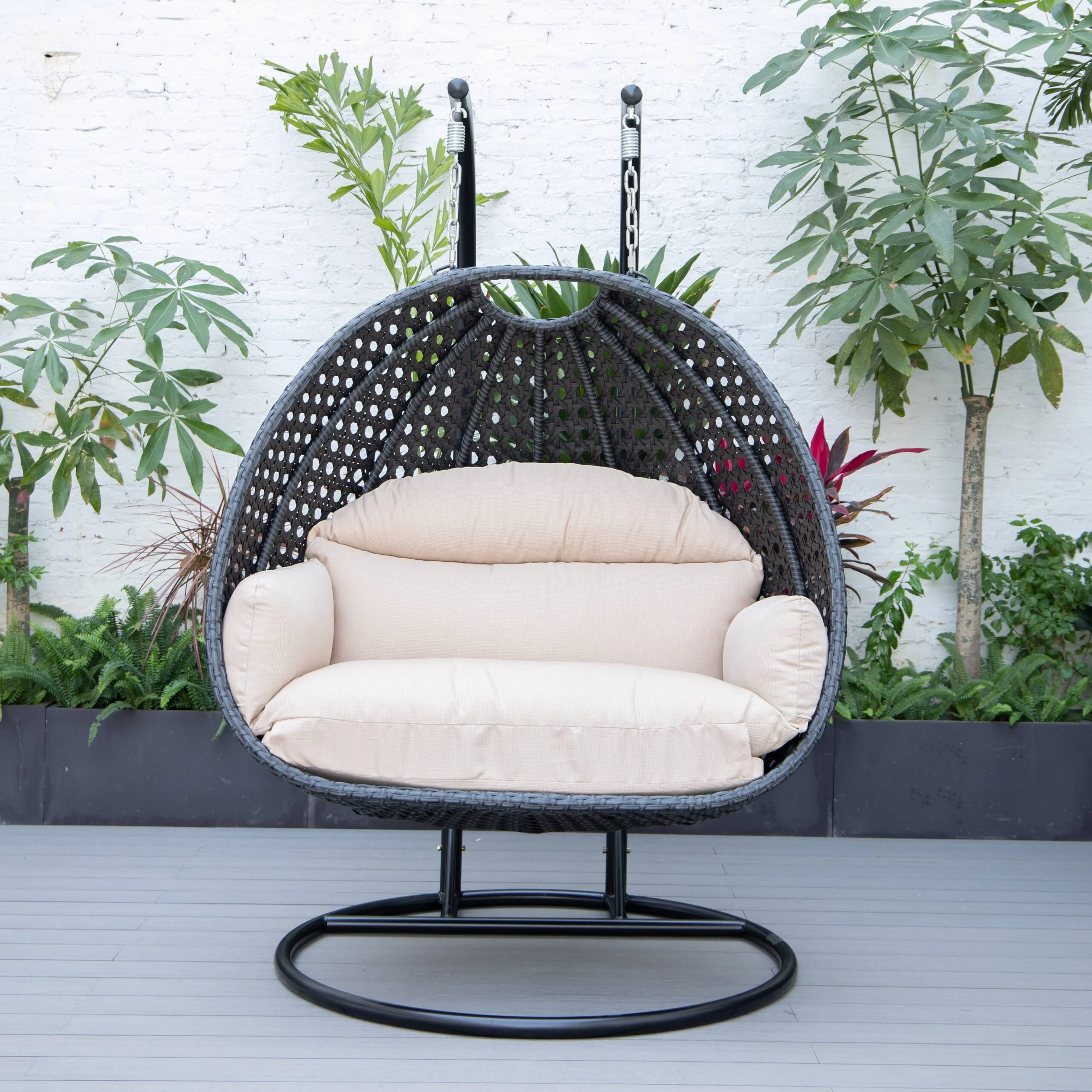 Fino Double Seater Hanging Swing With Stand For Balcony , Garden Swing (Dark Grey) - Image 2