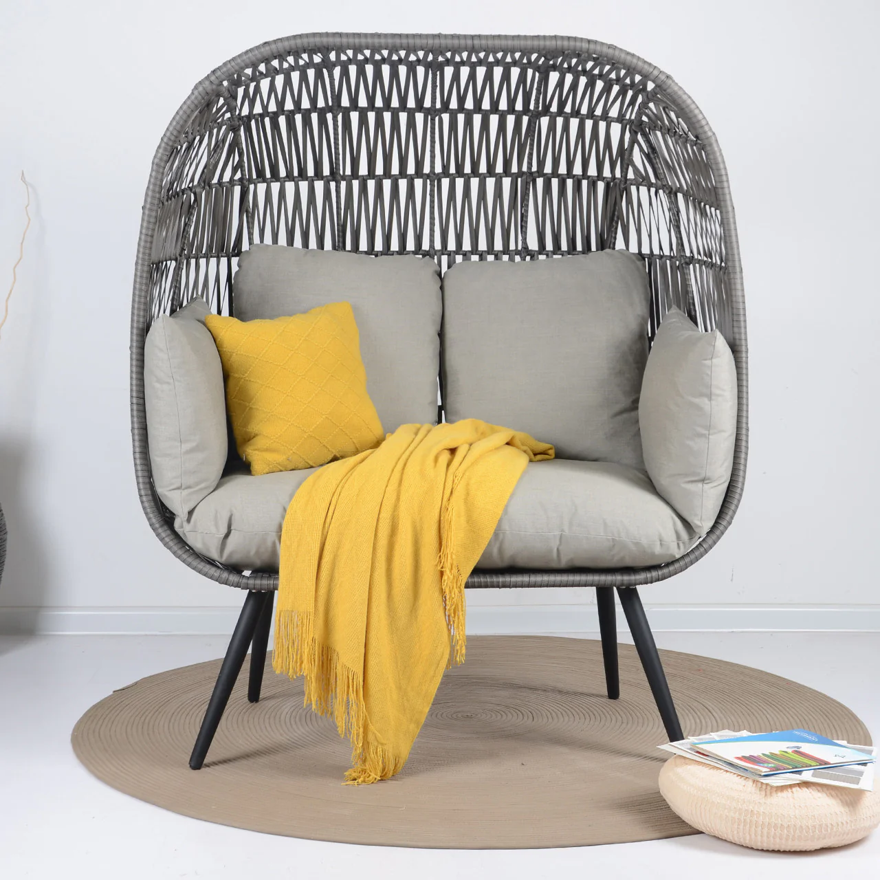 Fraga Double Seater Swing Basket For Balcony & Garden (Grey) - Image 2