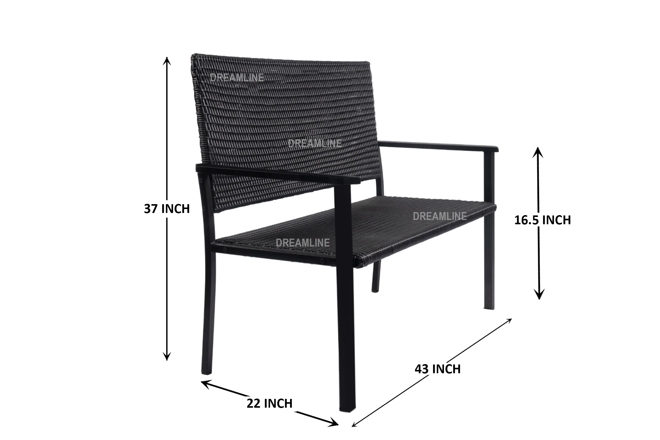 Franco Wicker 2 Seater Garden Bench for Outdoor Park - (Black) - Image 6