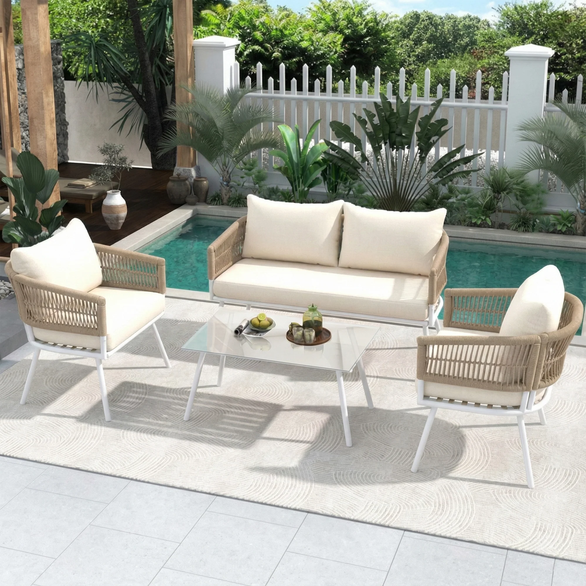 Frias Outdoor Sofa Set 2 Seater, 2 Single seater and 1 Center Table Braided & Rope - Image 3