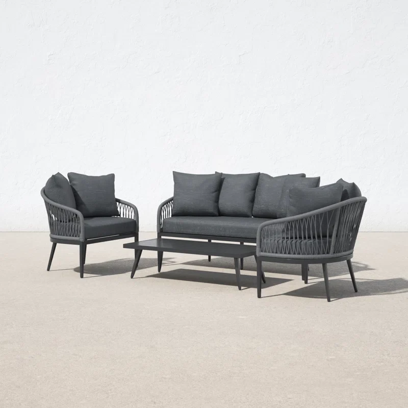Gino Outdoor Sofa Set 2 Seater, 2 Single seater and 1 Center Table (Dark Grey) Braided & Rope - Image 4