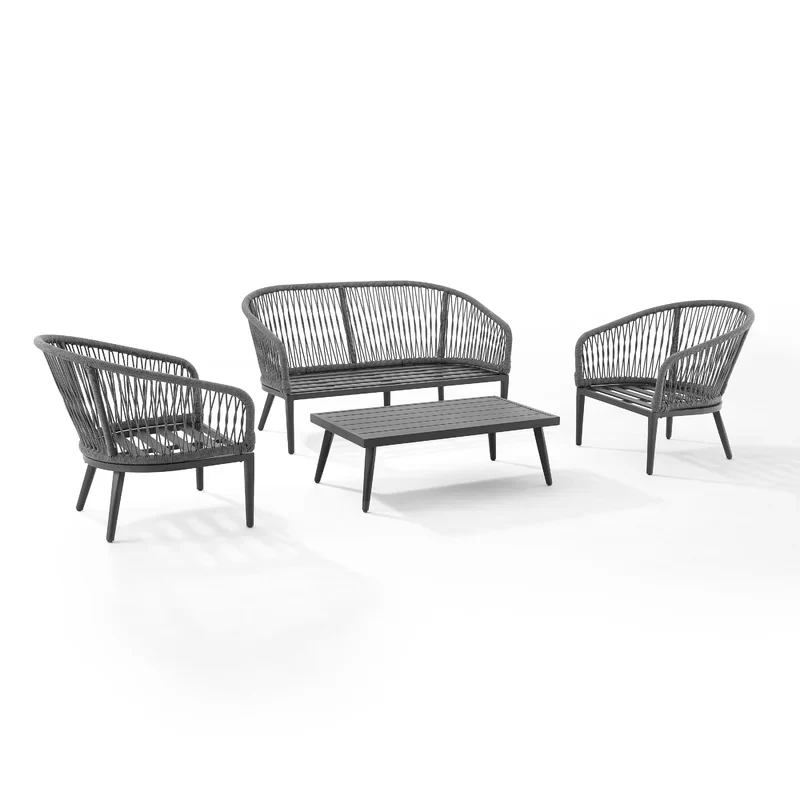 Gino Outdoor Sofa Set 2 Seater, 2 Single seater and 1 Center Table (Dark Grey) Braided & Rope - Image 7