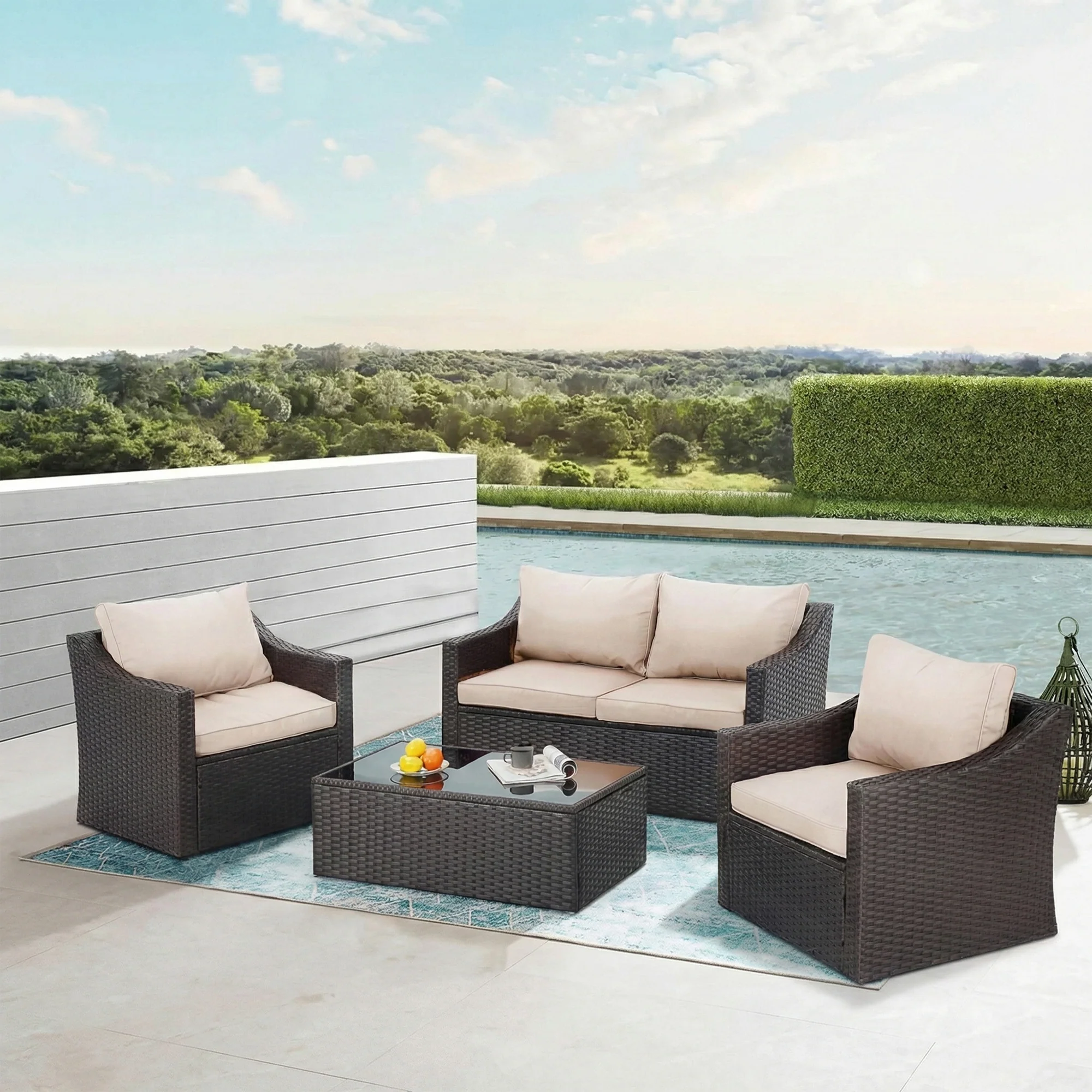GRAVITO Outdoor Sofa Set 2 Seater, 2 Single seater and 1 Center Table (Brown) - Image 2