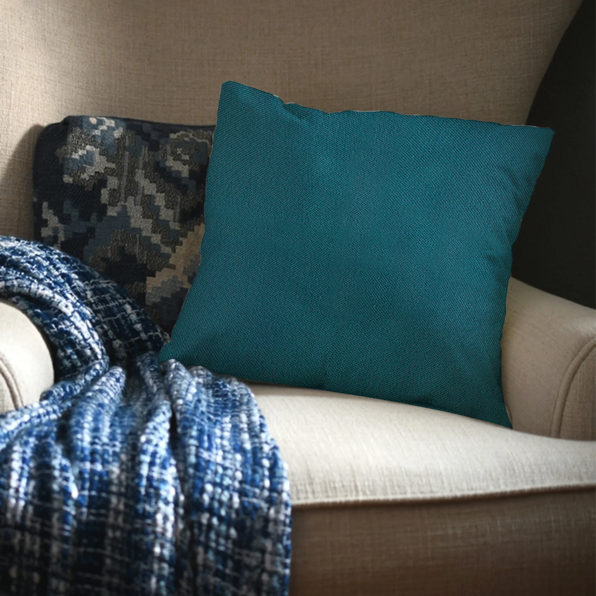 Green Outdoor Fabric Pillow Plain Shade 09 - Image 2