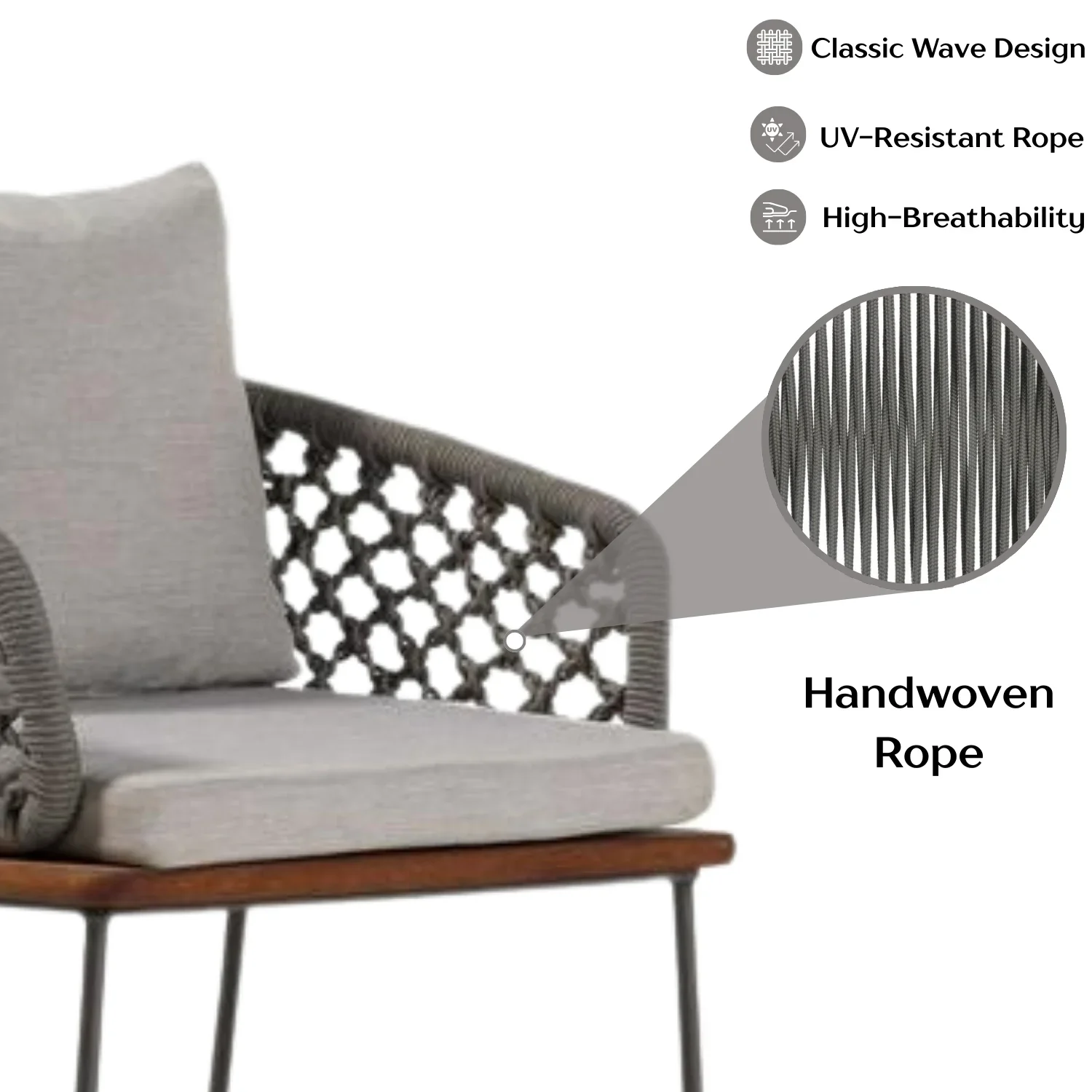 Grillo Outdoor Patio Seating Set 2 Chairs Set Braid & Rope(Grey) - Image 4