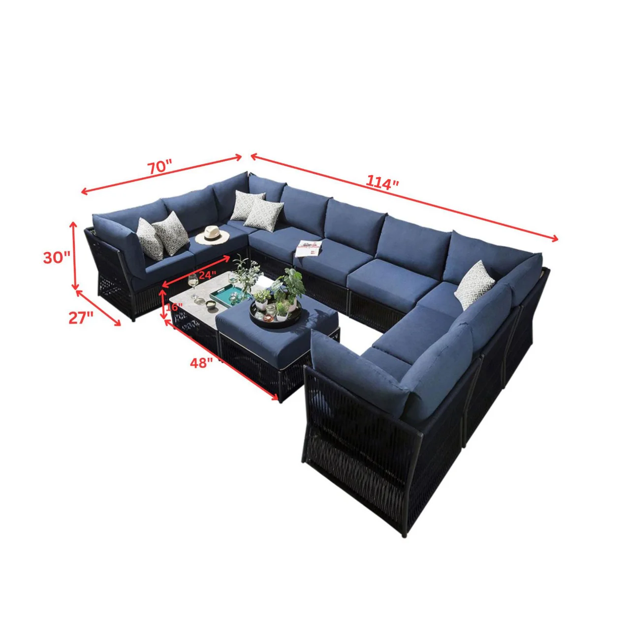 Griselda Outdoor Sofa Set 9 Seater, 1 Ottoman and 1 Center Table Set Braided & Rope - Image 8