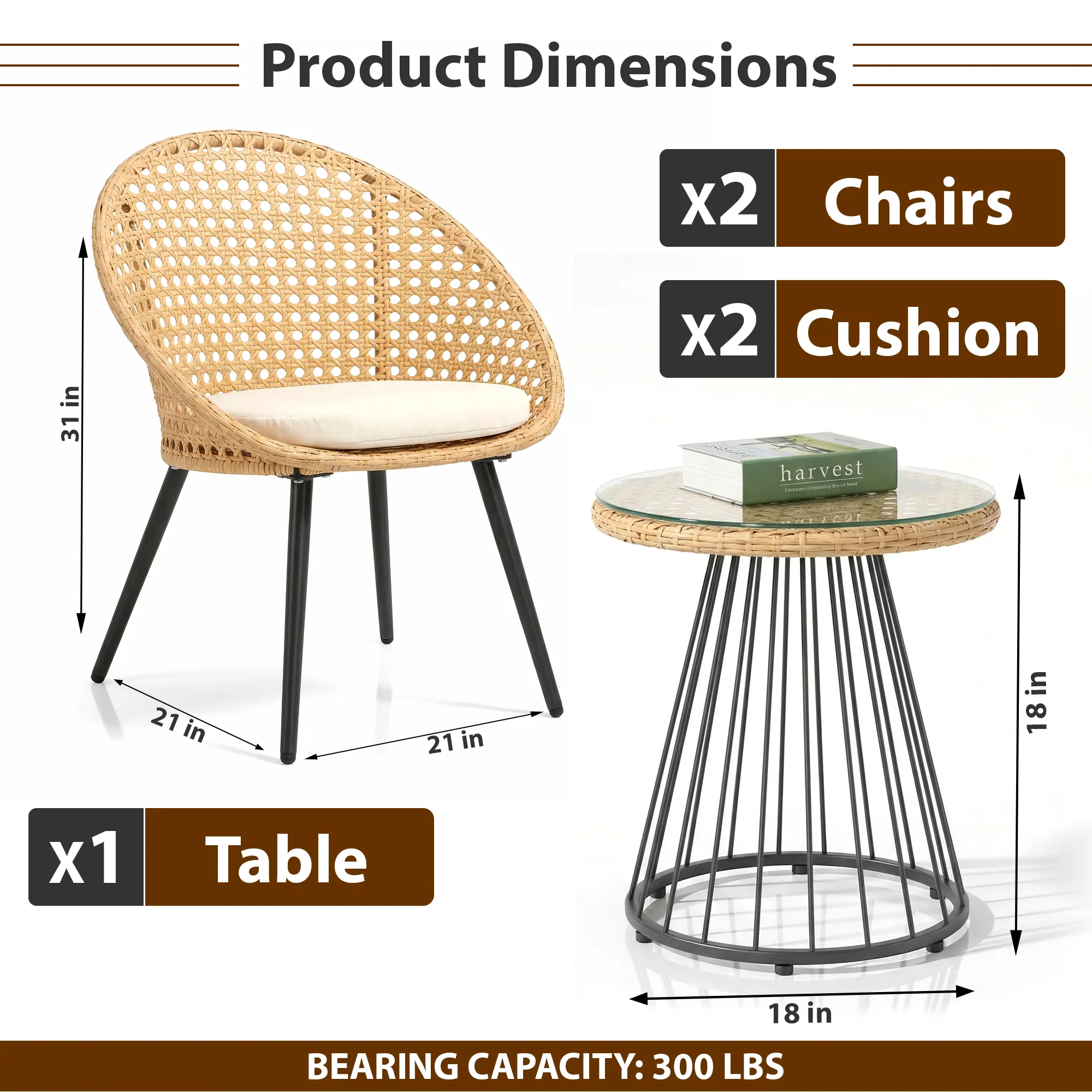 Hell Outdoor Patio Seating Set 2 Chairs and 1 Table Set (Tan + White) - Image 3
