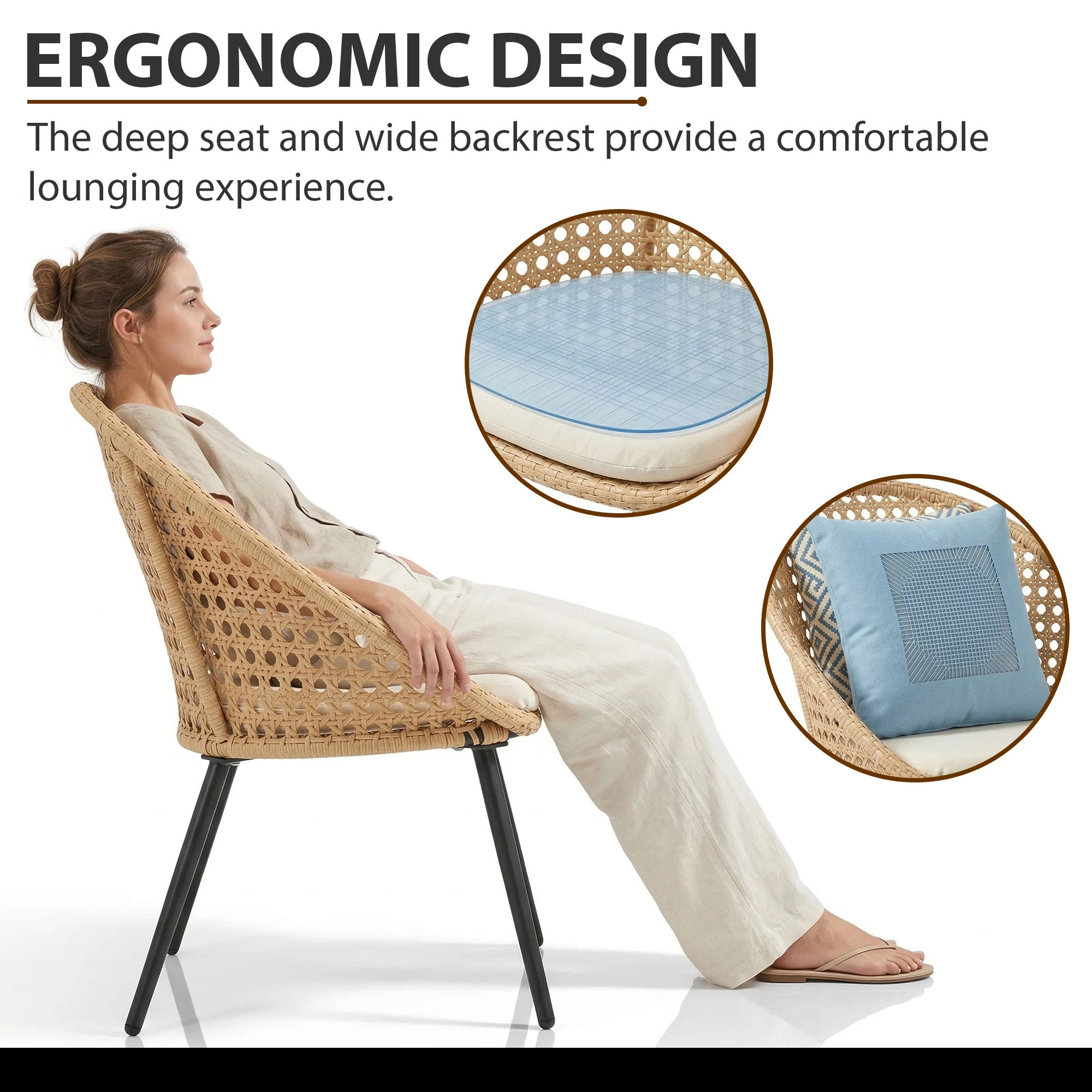 Hell Outdoor Patio Seating Set 2 Chairs and 1 Table Set (Tan + White) - Image 4