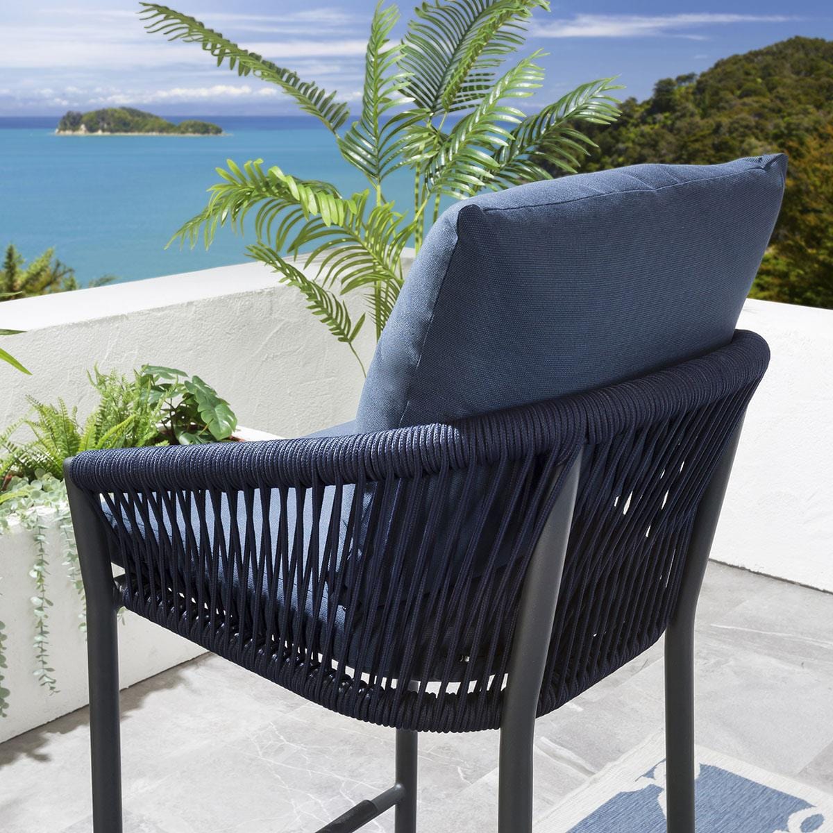 Herminia Outdoor Patio Bar Chair 2 Chairs For Balcony Braided & Rope - Image 4