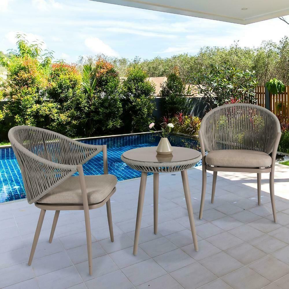 Detect Outdoor Patio Seating Set 2 Chairs and 1 Table Set (Grey) Braided & Rope - Image 7