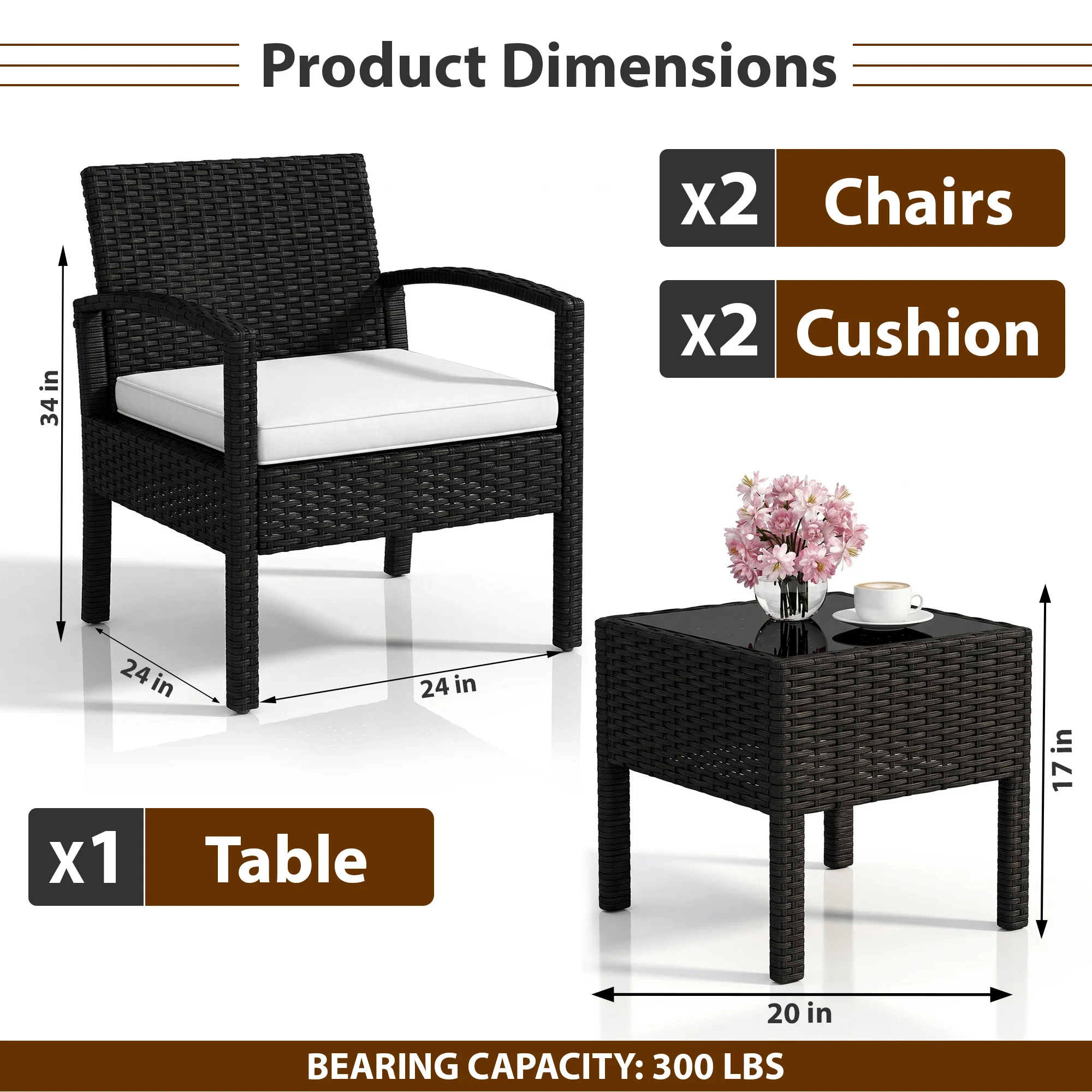 Ignacio Outdoor Patio Seating Set 2 Chairs and 1 Table Set - Image 3