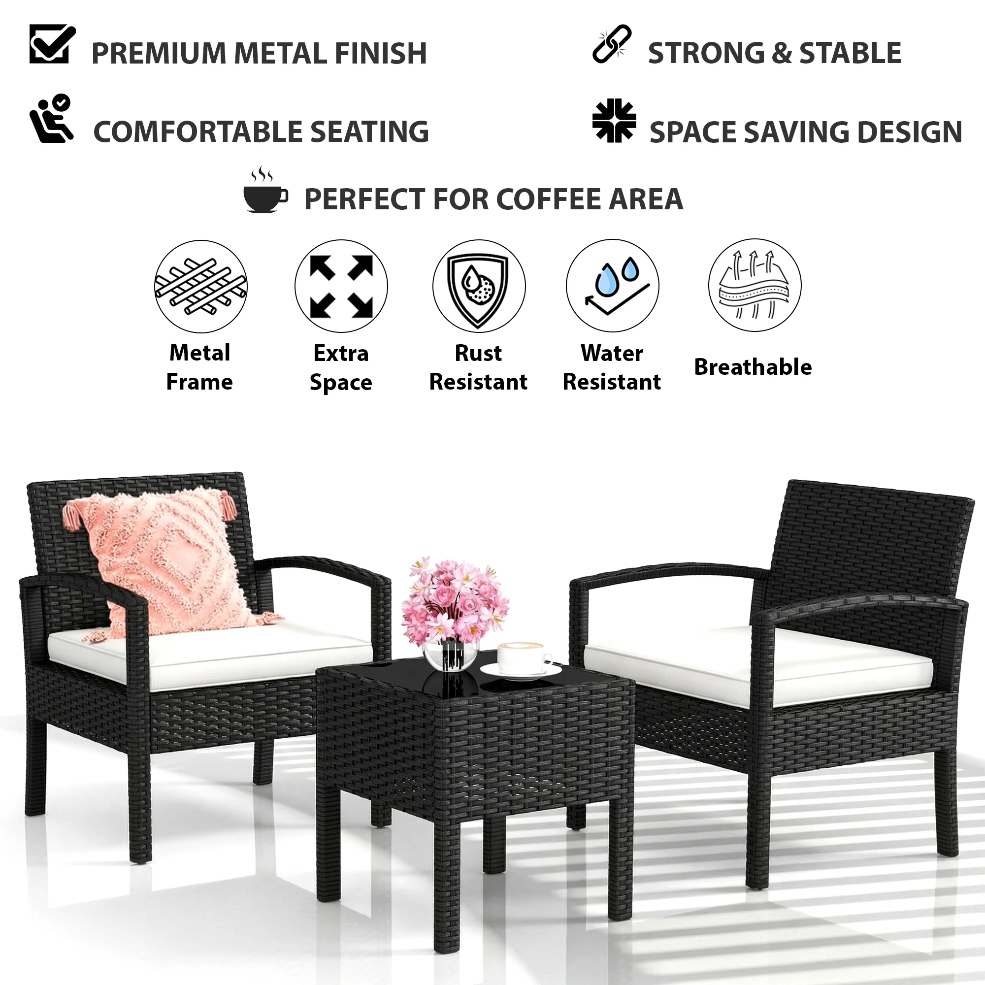 Ignacio Outdoor Patio Seating Set 2 Chairs and 1 Table Set - Image 9