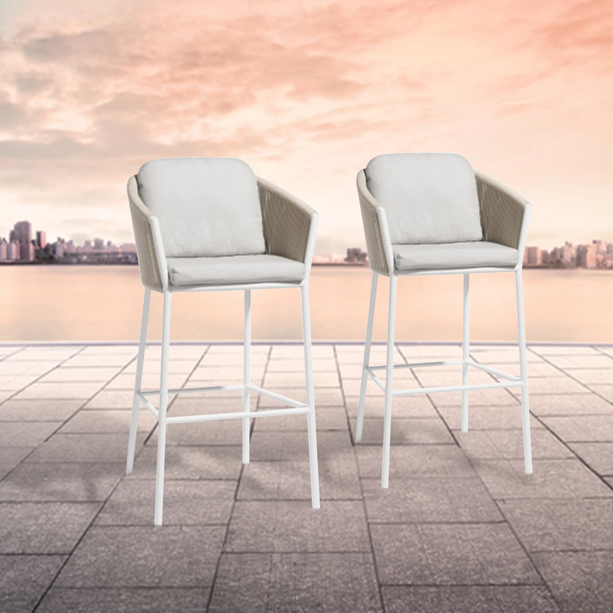 Ince Outdoor Patio Bar Chair 2 Chair For Balcony Braided & Rope