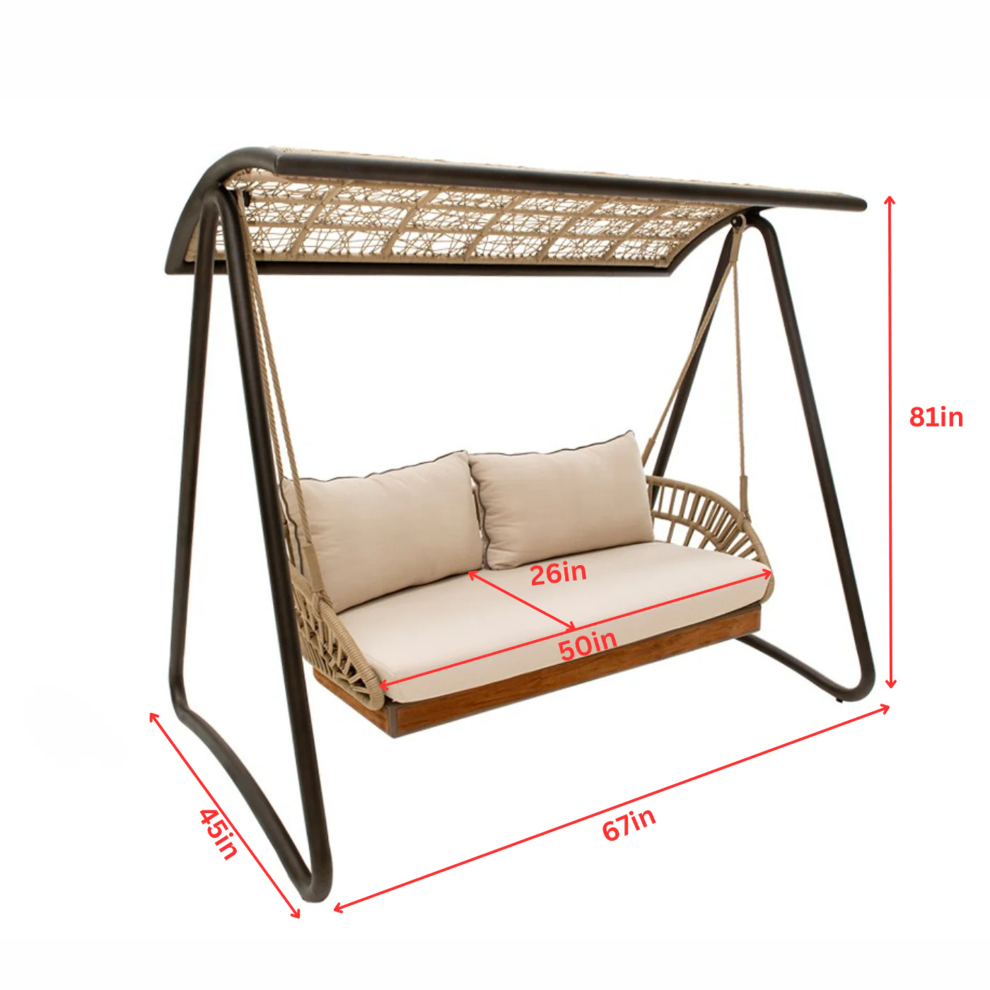 Iñes Double Seater Hanging Swing With Stand For Balcony, Garden Swing (Honey) Braided & Rope - Image 4