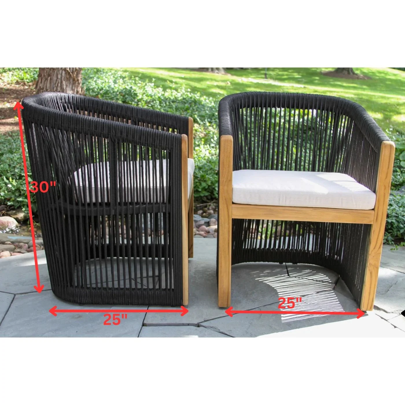 Issoro Outdoor Garden Patio Dining Set 4 Chairs and 1 Table Set (Black) Braided & Rope - Image 7