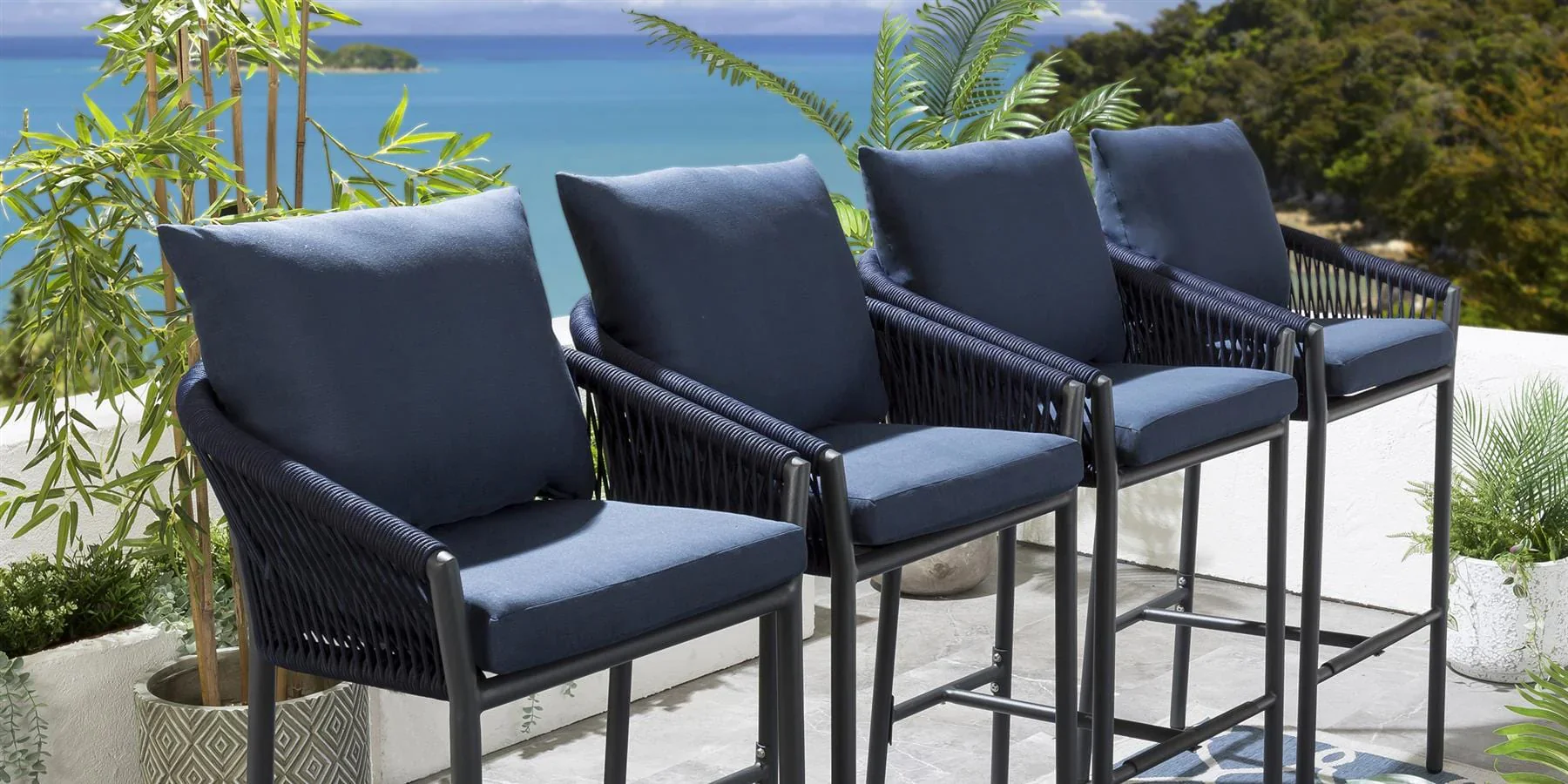 Ivette Outdoor Patio Bar Chair 4 Chairs For Balcony Braided & Rope - Image 3