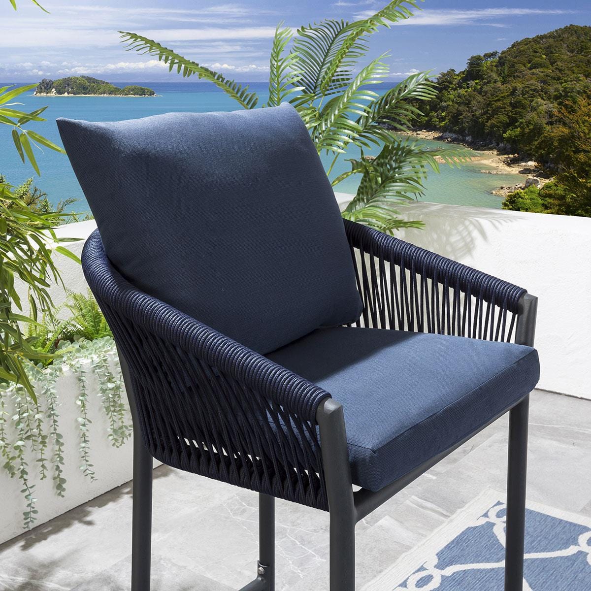 Ivette Outdoor Patio Bar Chair 4 Chairs For Balcony Braided & Rope - Image 5