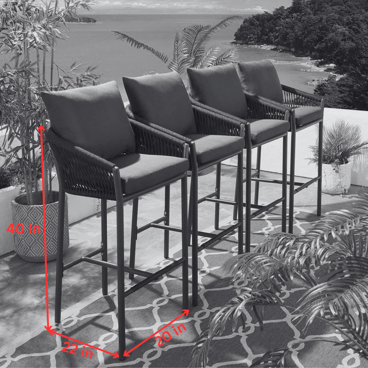 Ivette Outdoor Patio Bar Chair 4 Chairs For Balcony Braided & Rope - Image 9