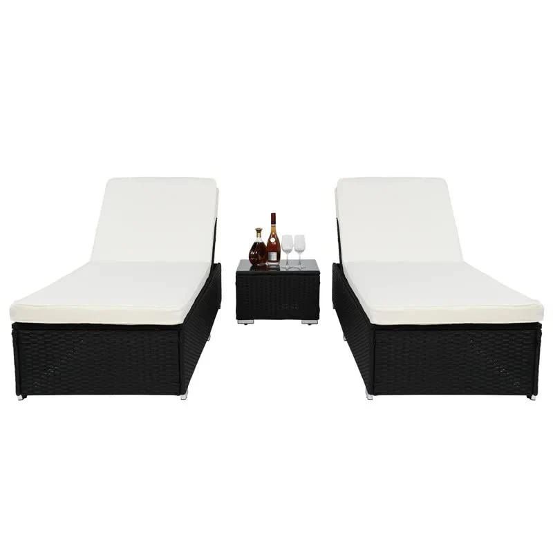 Jean Outdoor Swimming Poolside Lounger (Set of 2 ) With 1 Side Table (Black +White) - Image 2