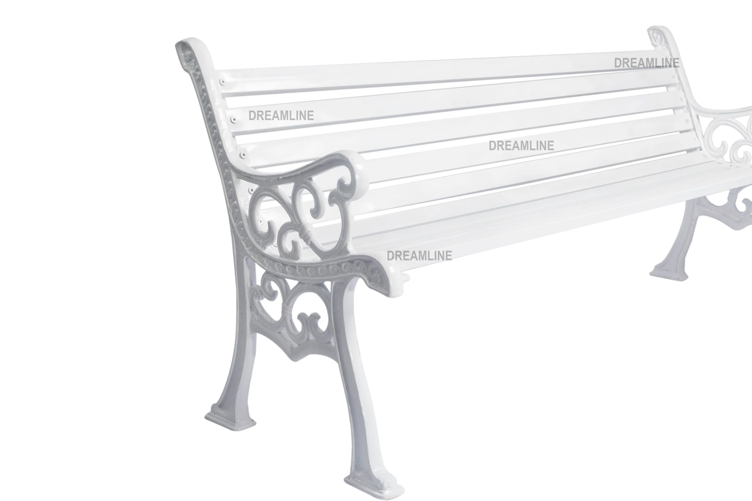 Kezia Cast Iron 3 Seater Garden Bench for Outdoor Park - (White) - Image 5