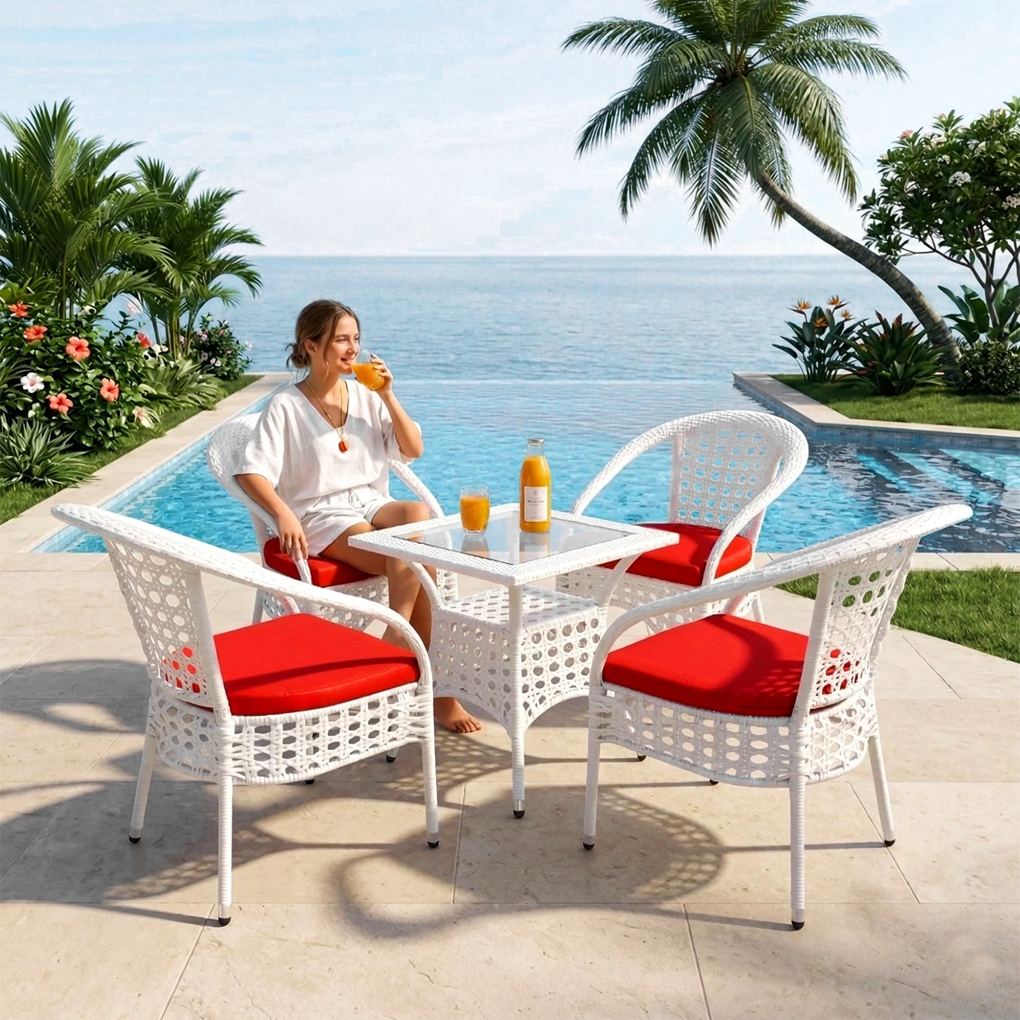 Koiki Outdoor Patio Seating Set 4 Chairs and 1 Table Set (White) - Image 2