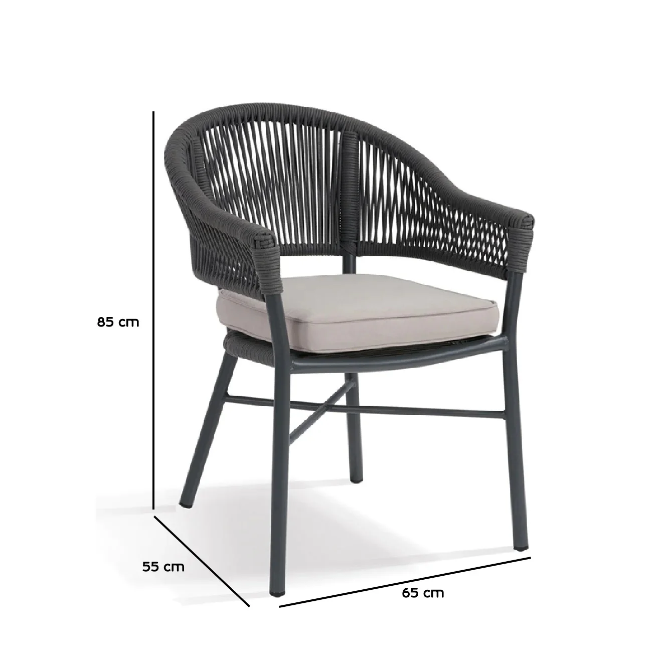 Kompon Outdoor Patio Seating Single Chair (Dark Grey) Braided & Rope - Image 2