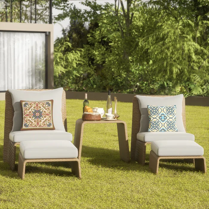 Kraus Outdoor Patio Seating Set 2 Chairs 2 Footrest and 1 Table Set (Honey)