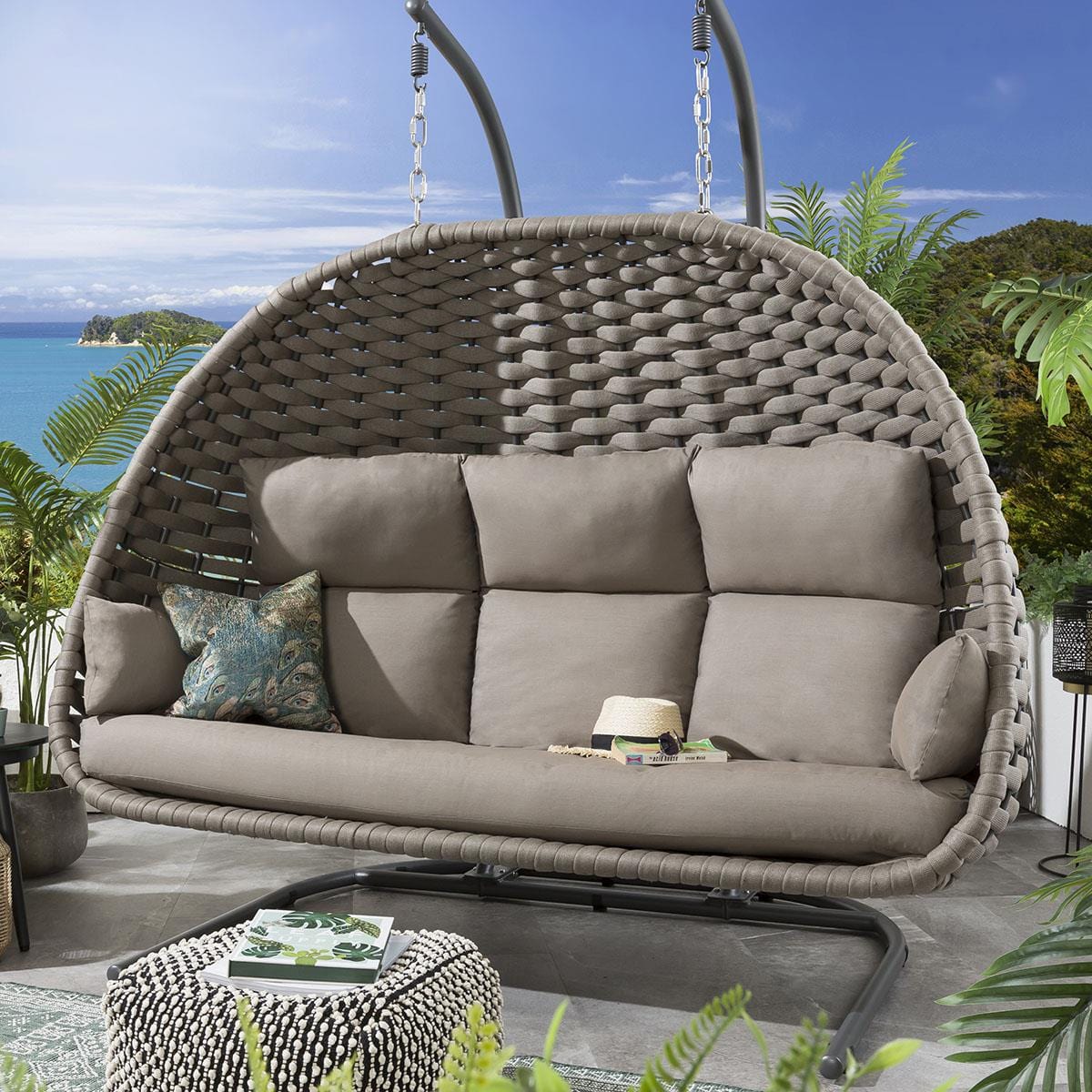 Lace Three Seater Hanging Swing With Stand For Balcony, Garden Swing (Silk Grey) Braid & Rope - Image 2