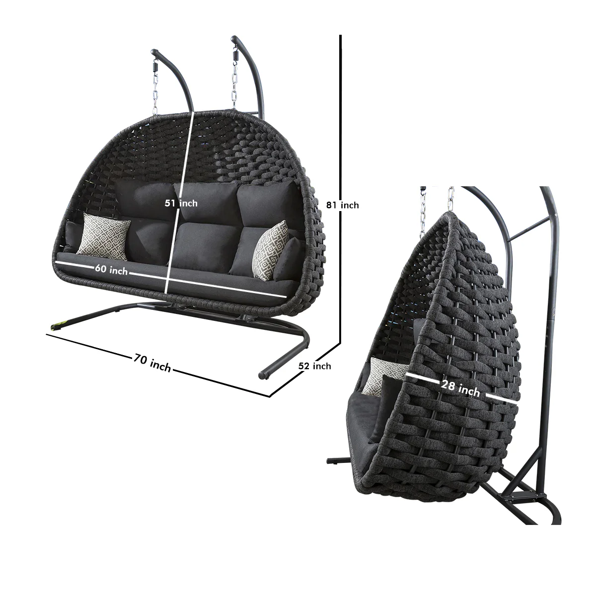 Lace Three Seater Hanging Swing With Stand For Balcony, Garden Swing (Silk Grey) Braid & Rope - Image 8