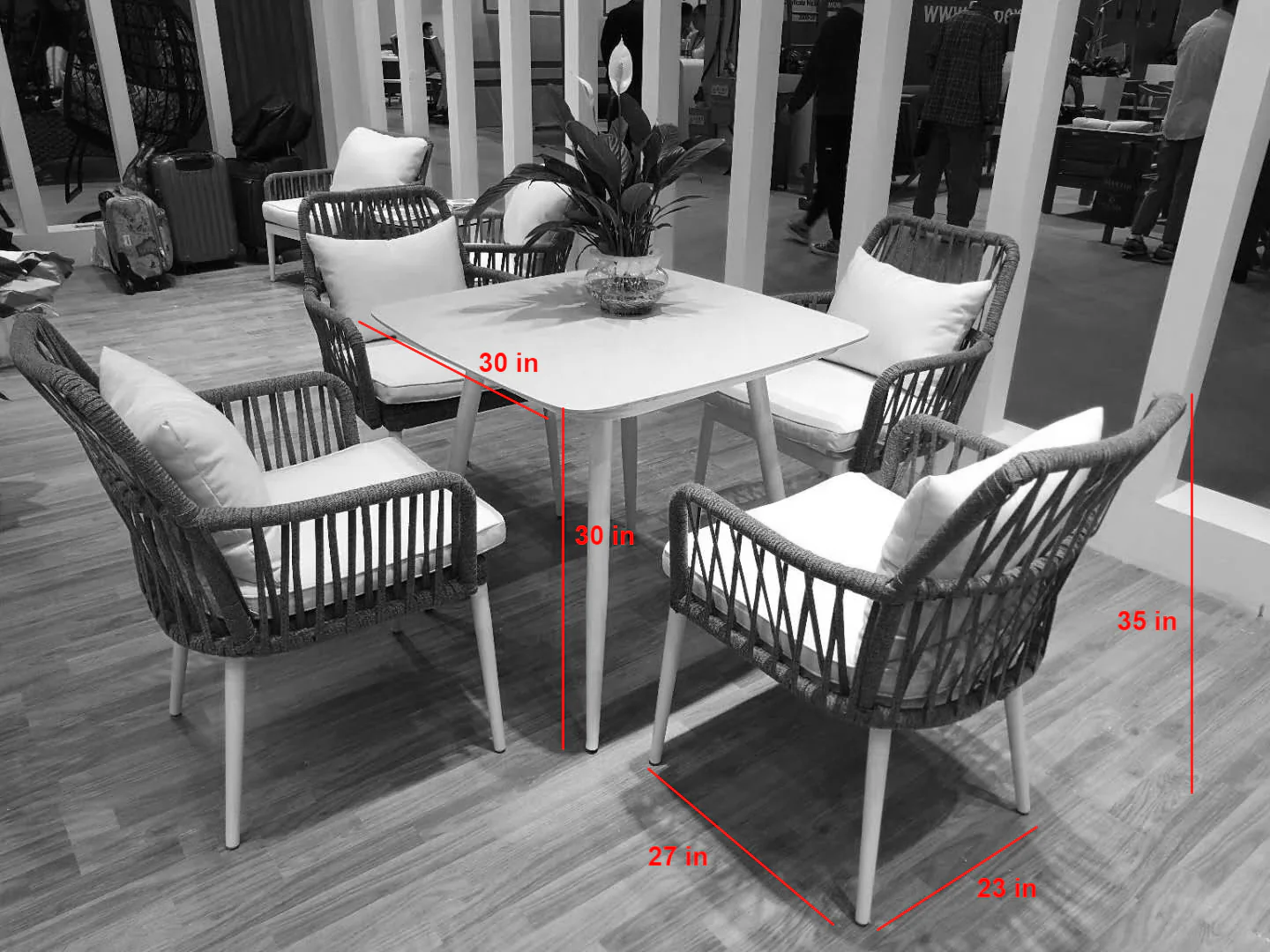 Lanexa Outdoor Patio Seating Set 4 Chairs and 1 Table Set (Blue + White) Braided & Rope - Image 2
