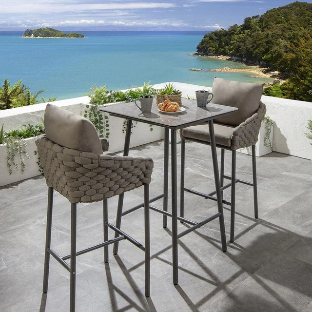 Lario Outdoor Patio Bar Set 2 Chairs and 1 Table Set Braided & Rope (Beige)