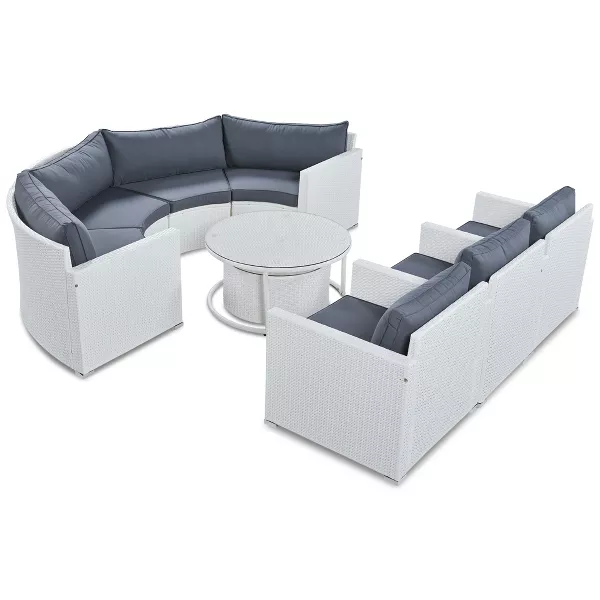 Leone Outdoor Sofa Set 7 Seater and 2 Tables (White + Grey) - Image 2