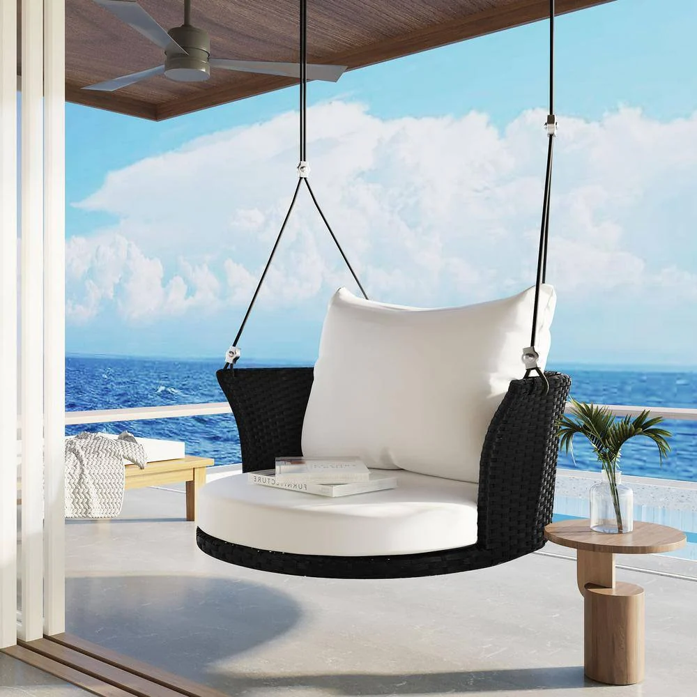 Lice Single Seater Hanging Swing Without Stand For Balcony , Garden Swing (Black + White)