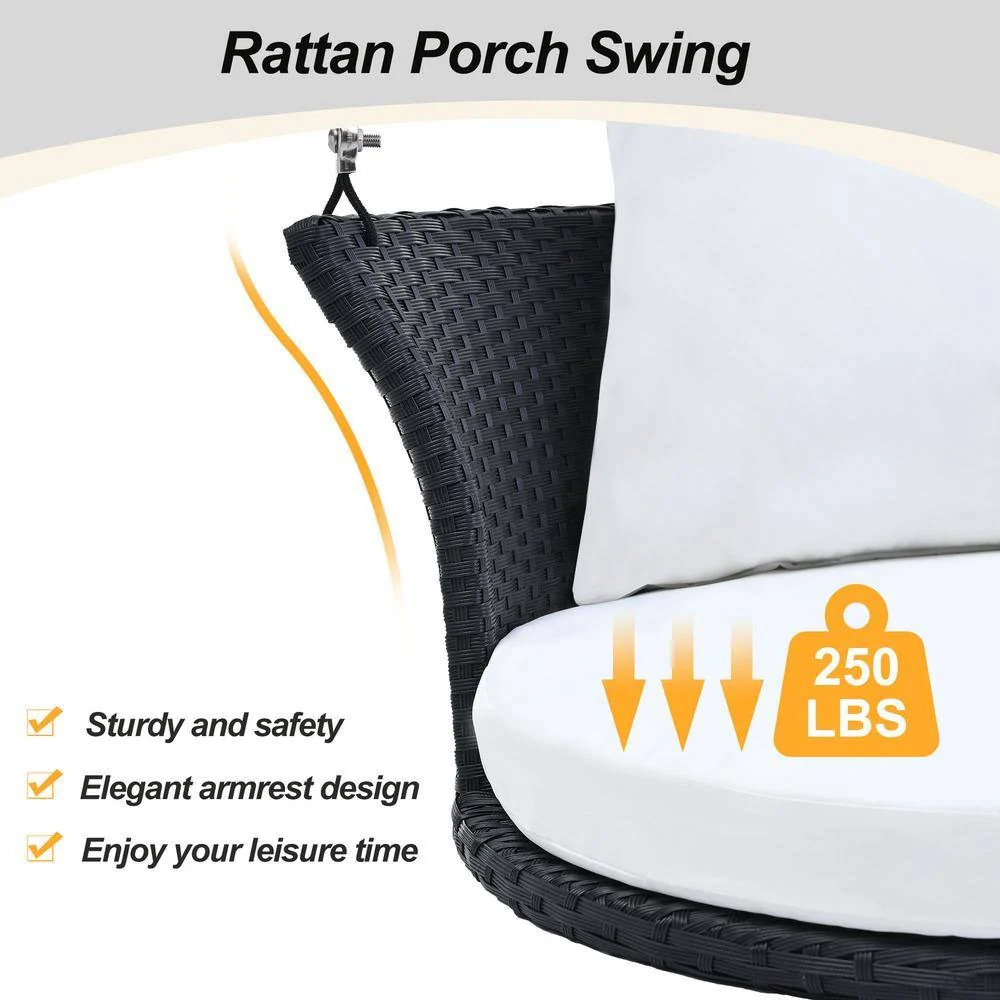 Lice Single Seater Hanging Swing Without Stand For Balcony , Garden Swing (Black + White) - Image 4