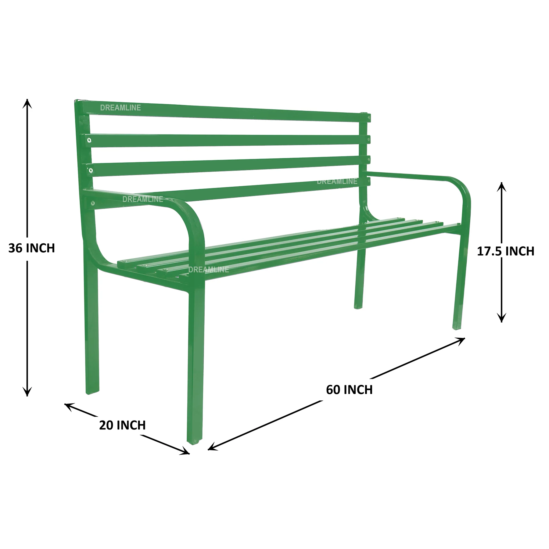 Linen Metal 3 Seater Garden Bench for Outdoor Park - (Green) - Image 5