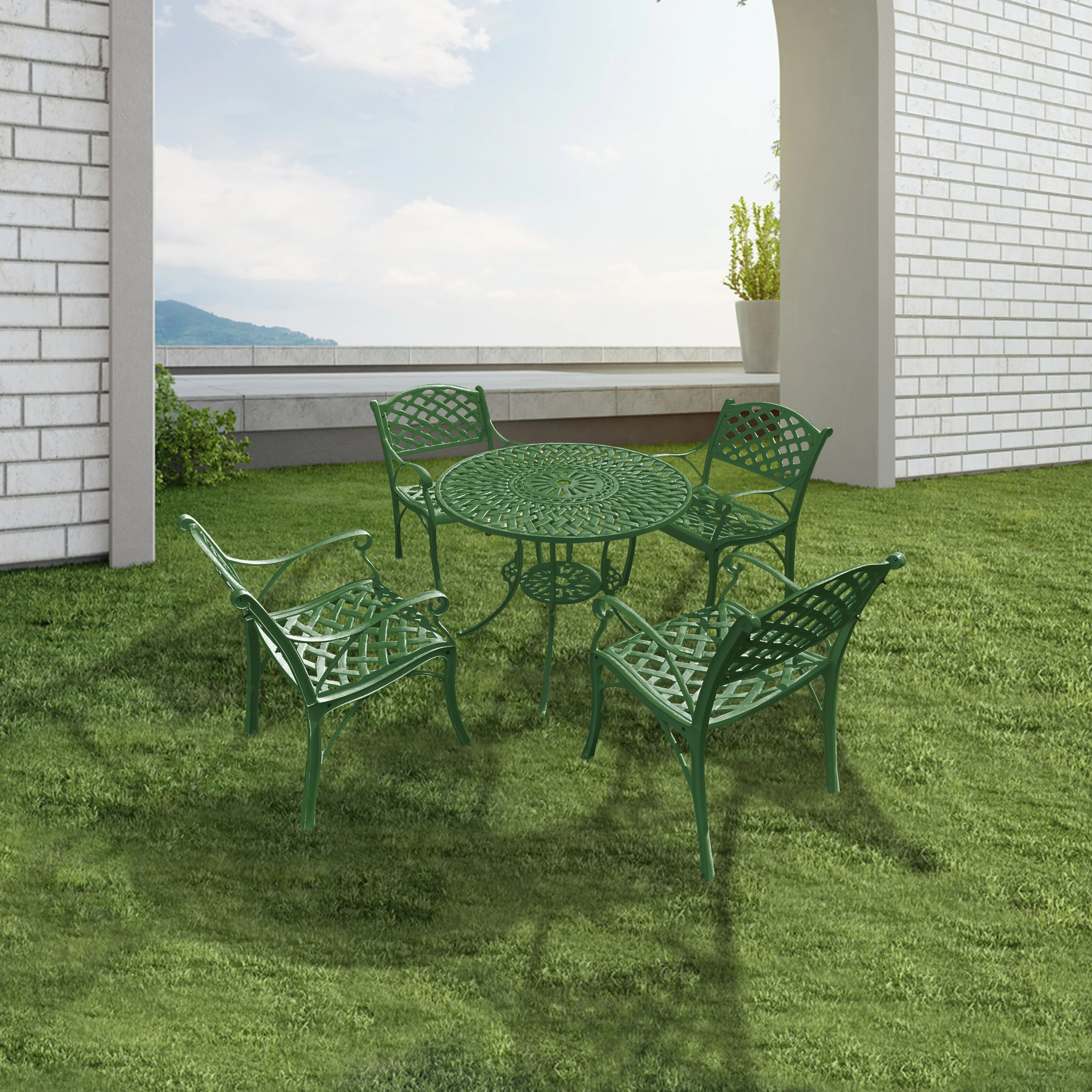 Lucio Cast Aluminium Garden Patio Seating 4 Chair and 1 Table Set - Image 10
