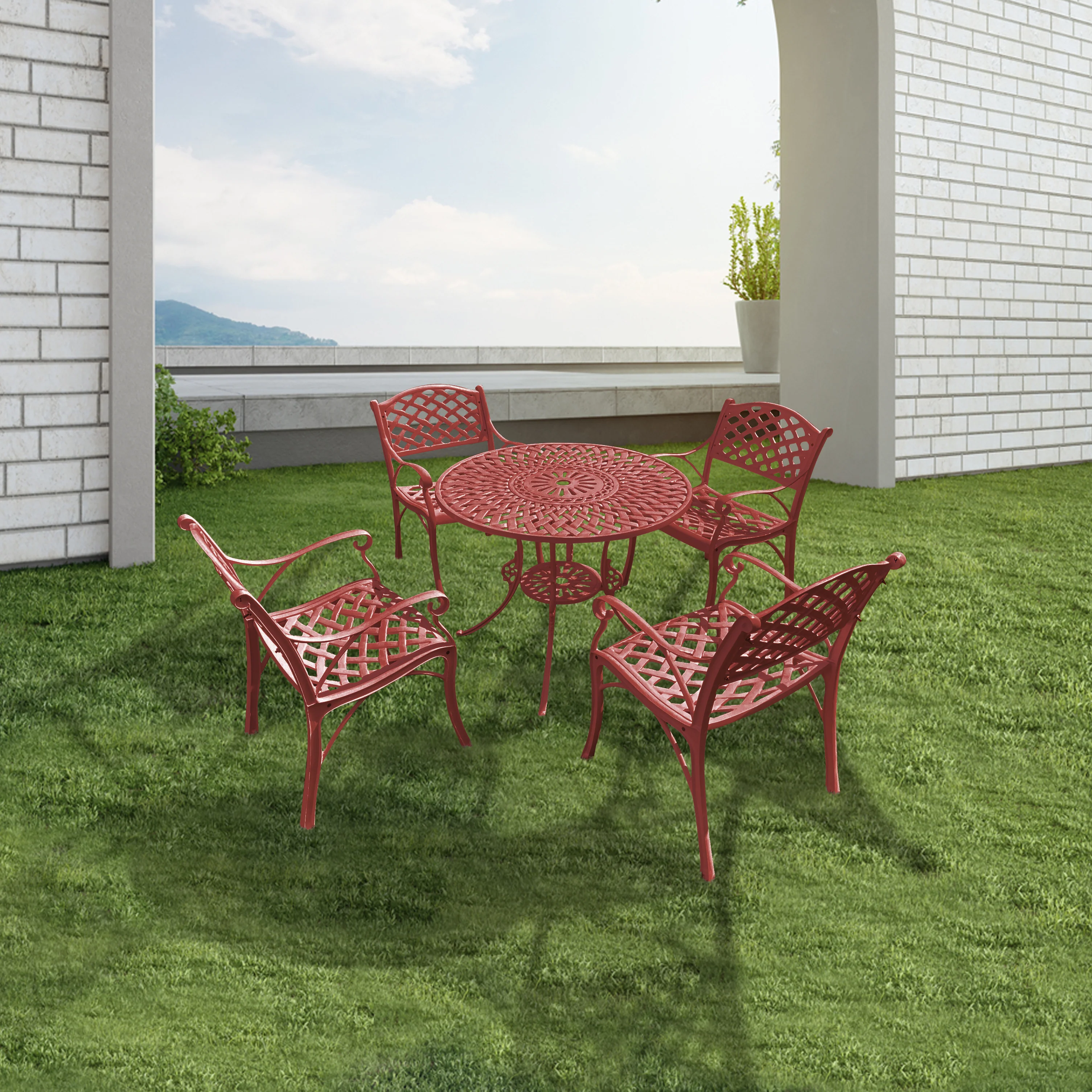 Lucio Cast Aluminium Garden Patio Seating 4 Chair and 1 Table Set - Image 11