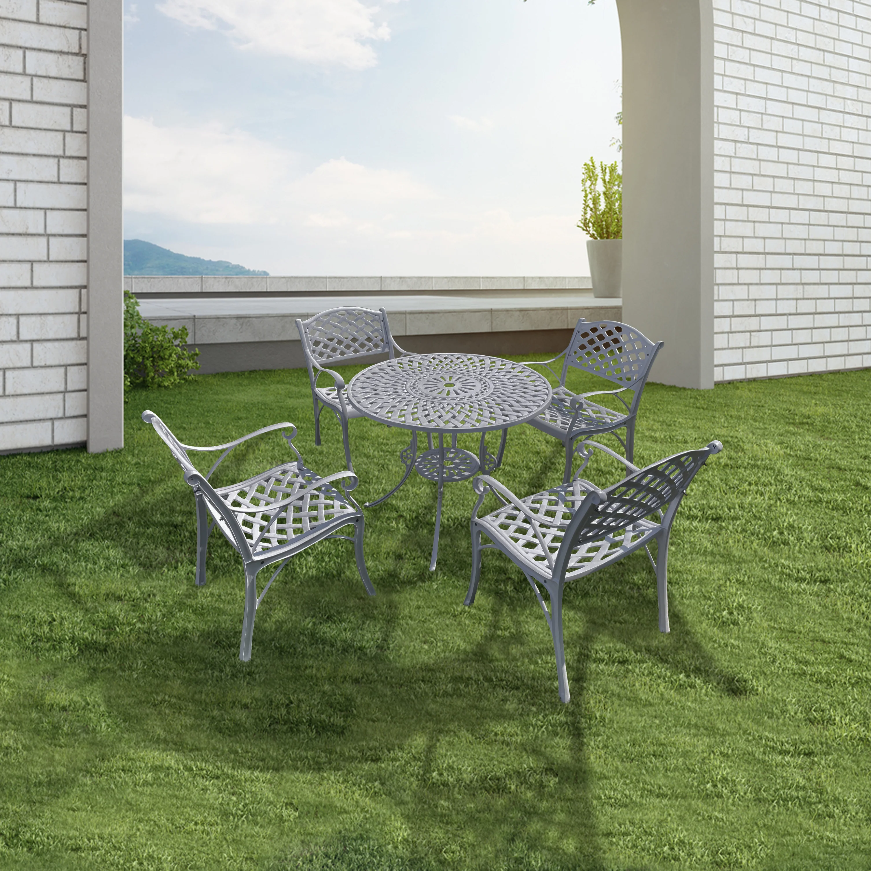 Lucio Cast Aluminium Garden Patio Seating 4 Chair and 1 Table Set - Image 12