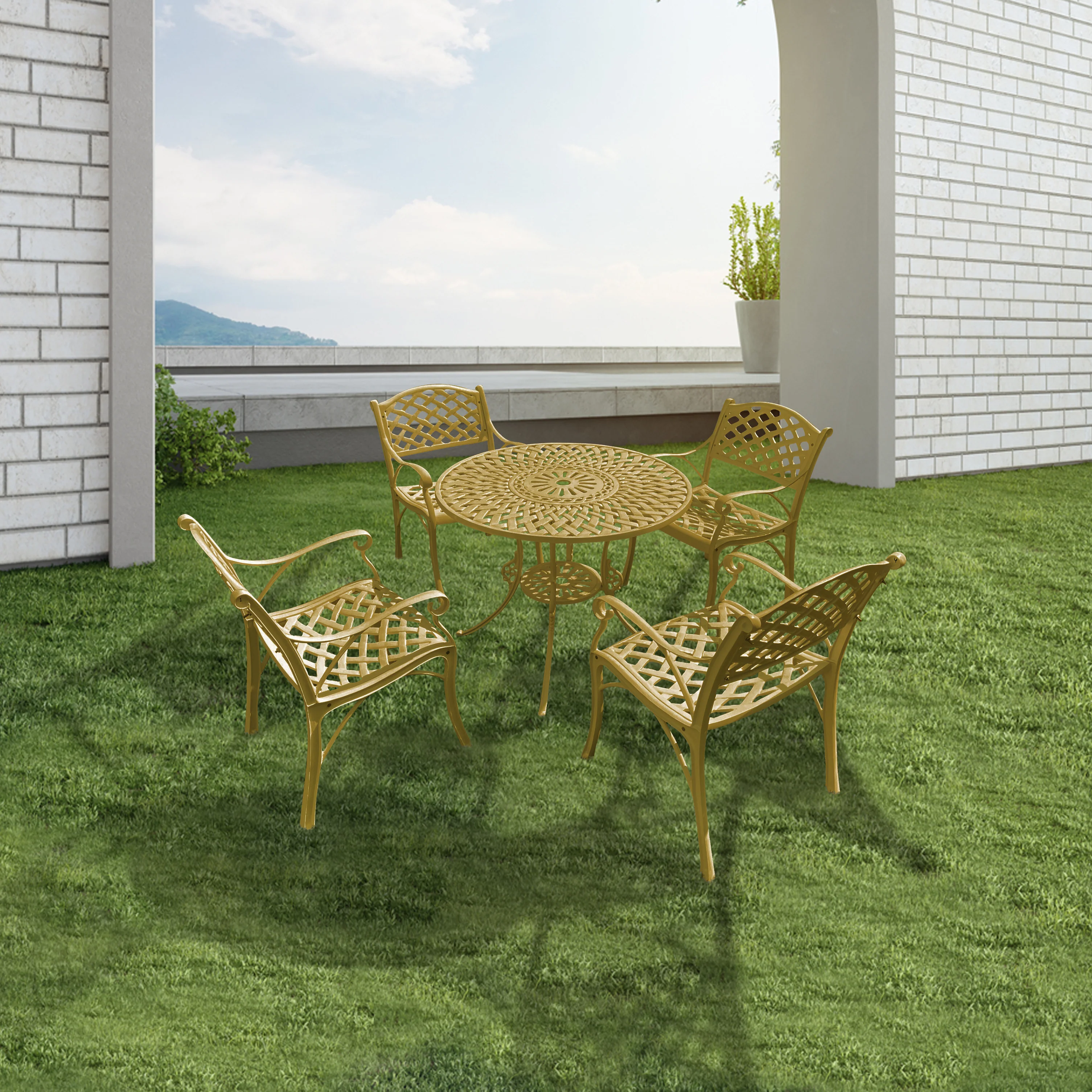 Lucio Cast Aluminium Garden Patio Seating 4 Chair and 1 Table Set - Image 13