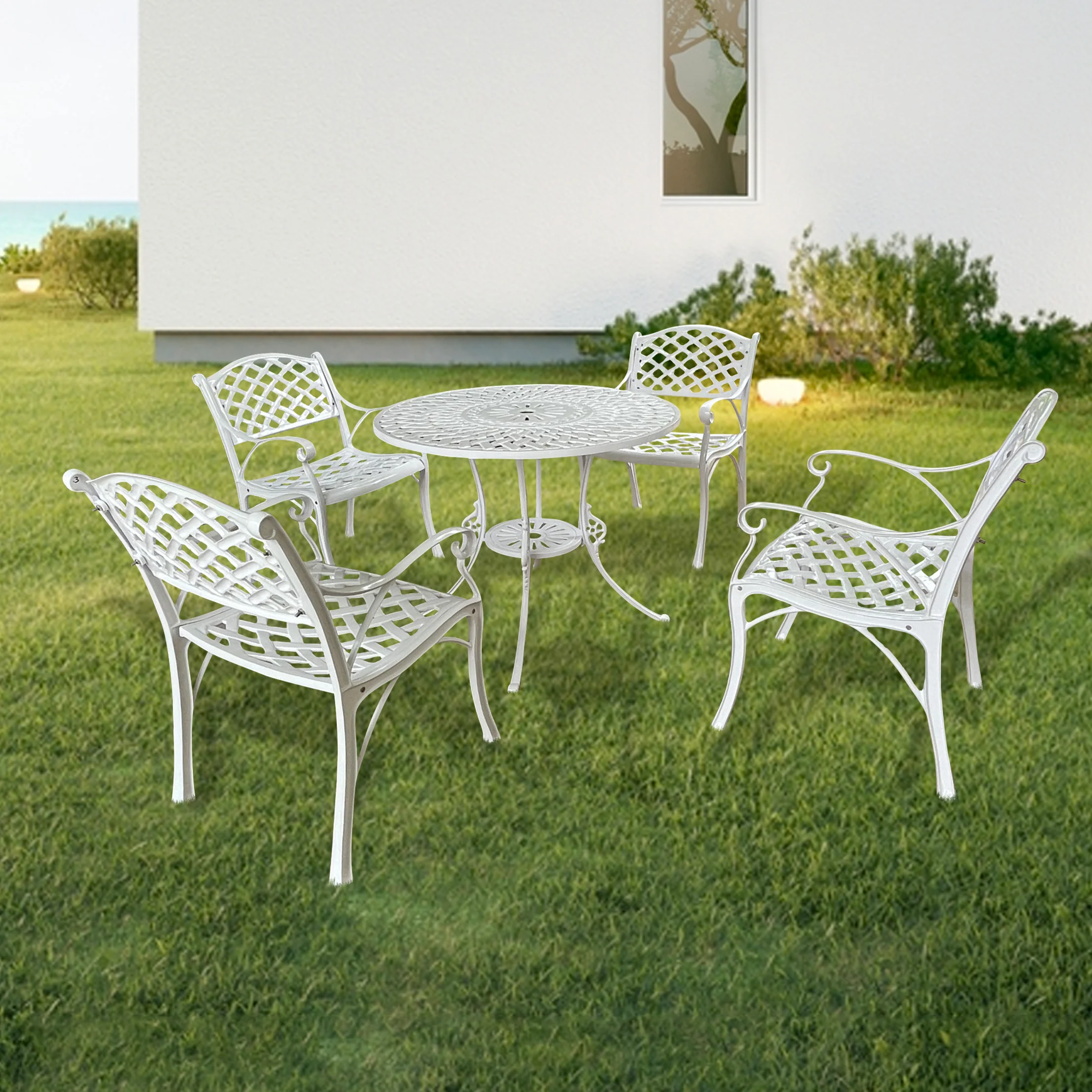 Lucio Cast Aluminium Garden Patio Seating 4 Chair and 1 Table Set - Image 3
