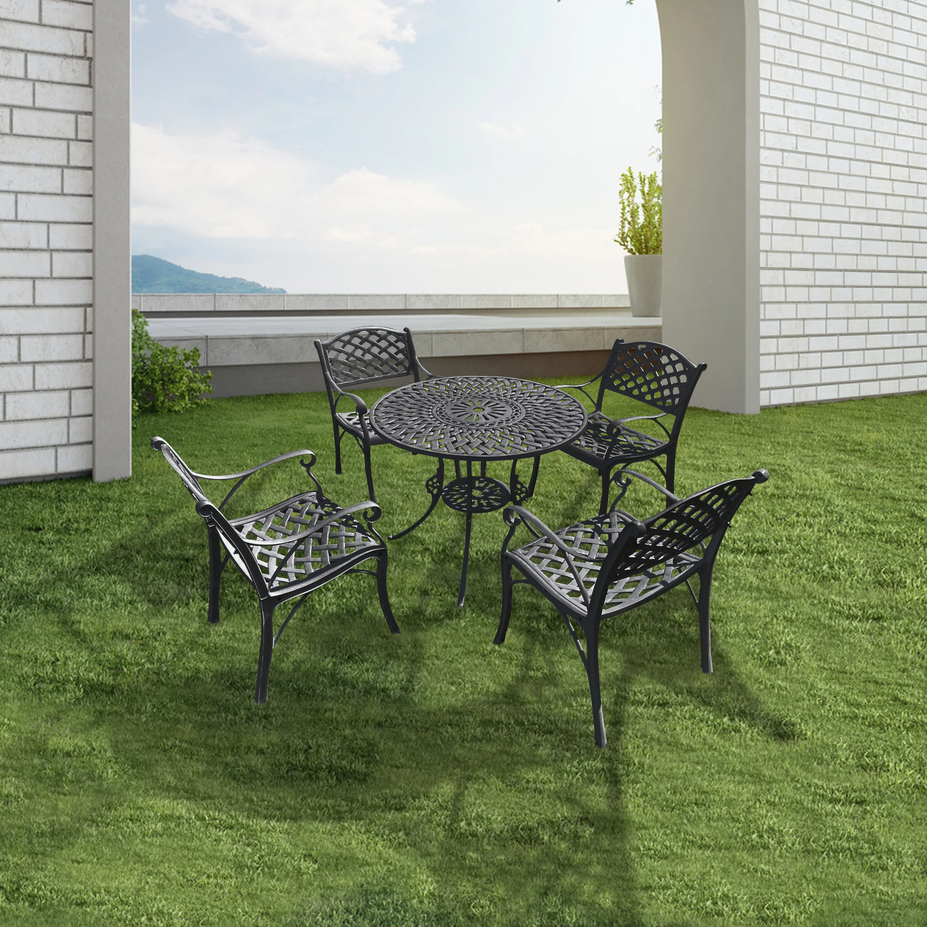 Lucio Cast Aluminium Garden Patio Seating 4 Chair and 1 Table Set - Image 9