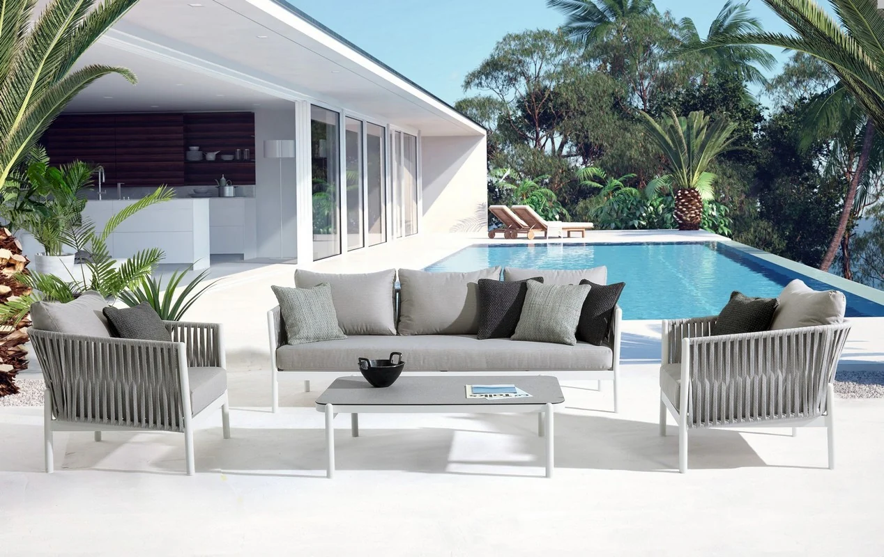Luxo Outdoor Garden Balcony Sofa Set 3 Seater and 2 Single Seater With 1 Center Table Set, Braid & Rope - Image 2