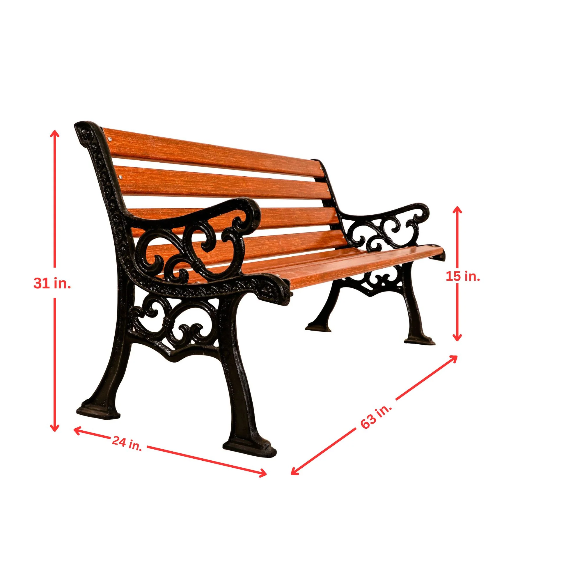 Lynn Cast Iron 3 Seater FRP Garden Bench for Outdoor Park - (Black+ Wooden Texture) - Image 4