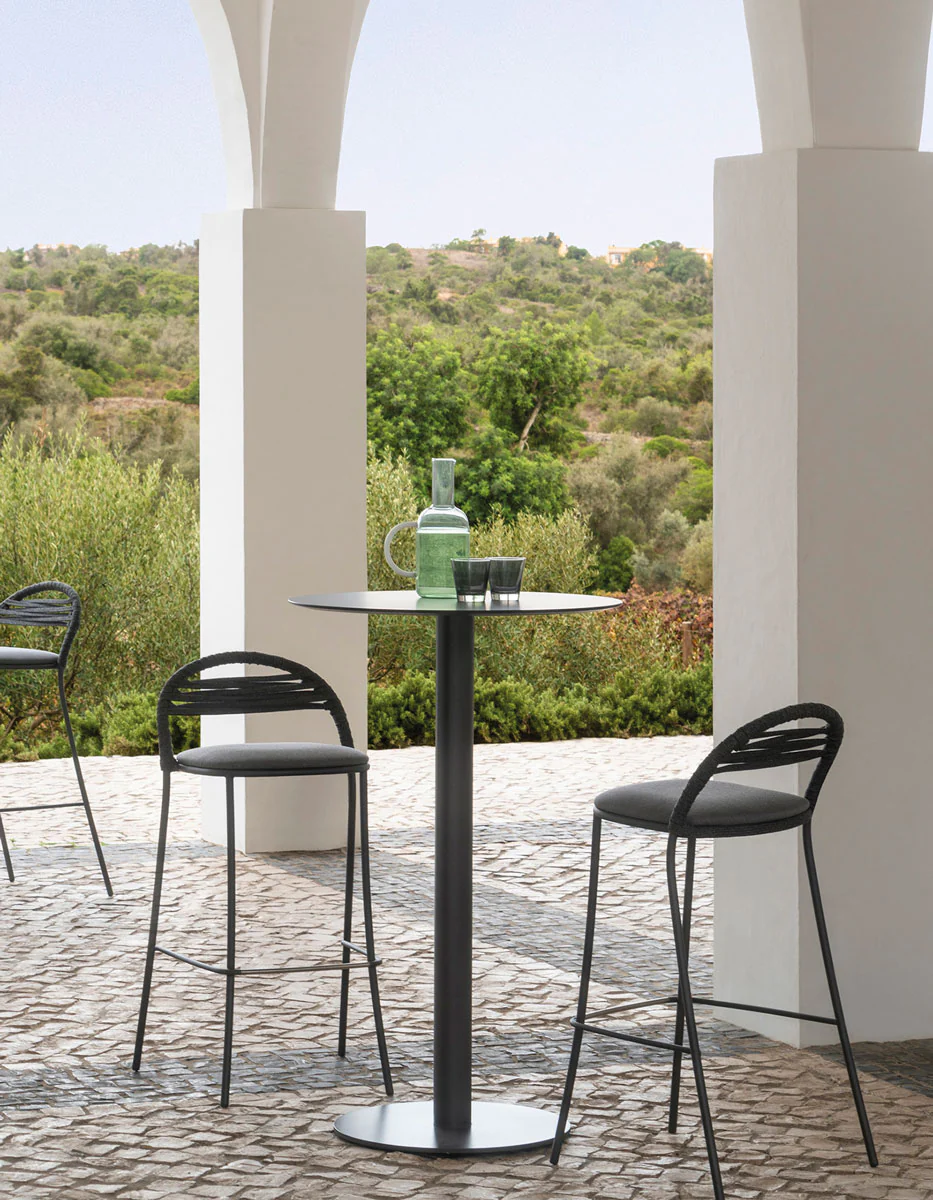 Marie Outdoor Patio Bar Set 2 Chairs and 1 Table Set (Dark Grey) Braided & Rope