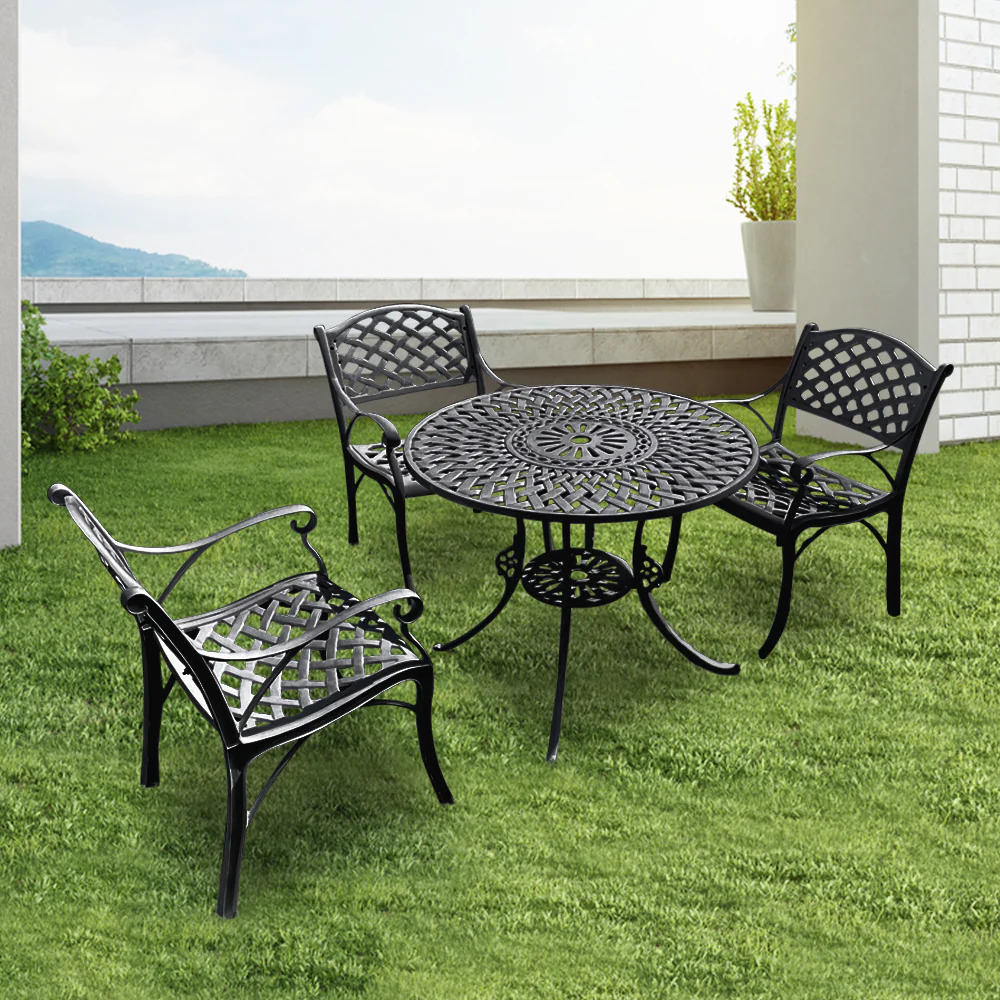 Marino Cast Aluminium Garden Patio Seating 3 Chair and 1 Table Set - Image 7