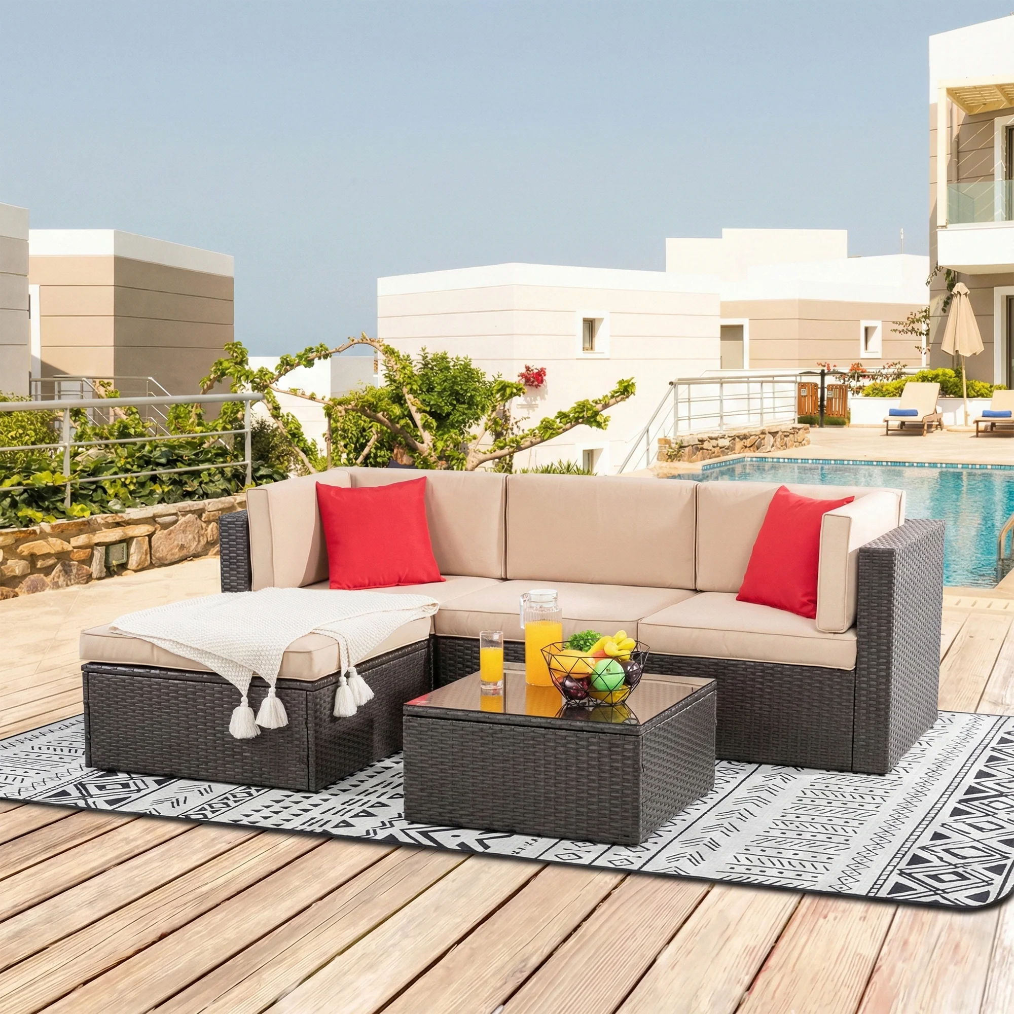 Ment Outdoor Sofa Set 4 Seater and 1 Center Table Set (Black) - Image 4