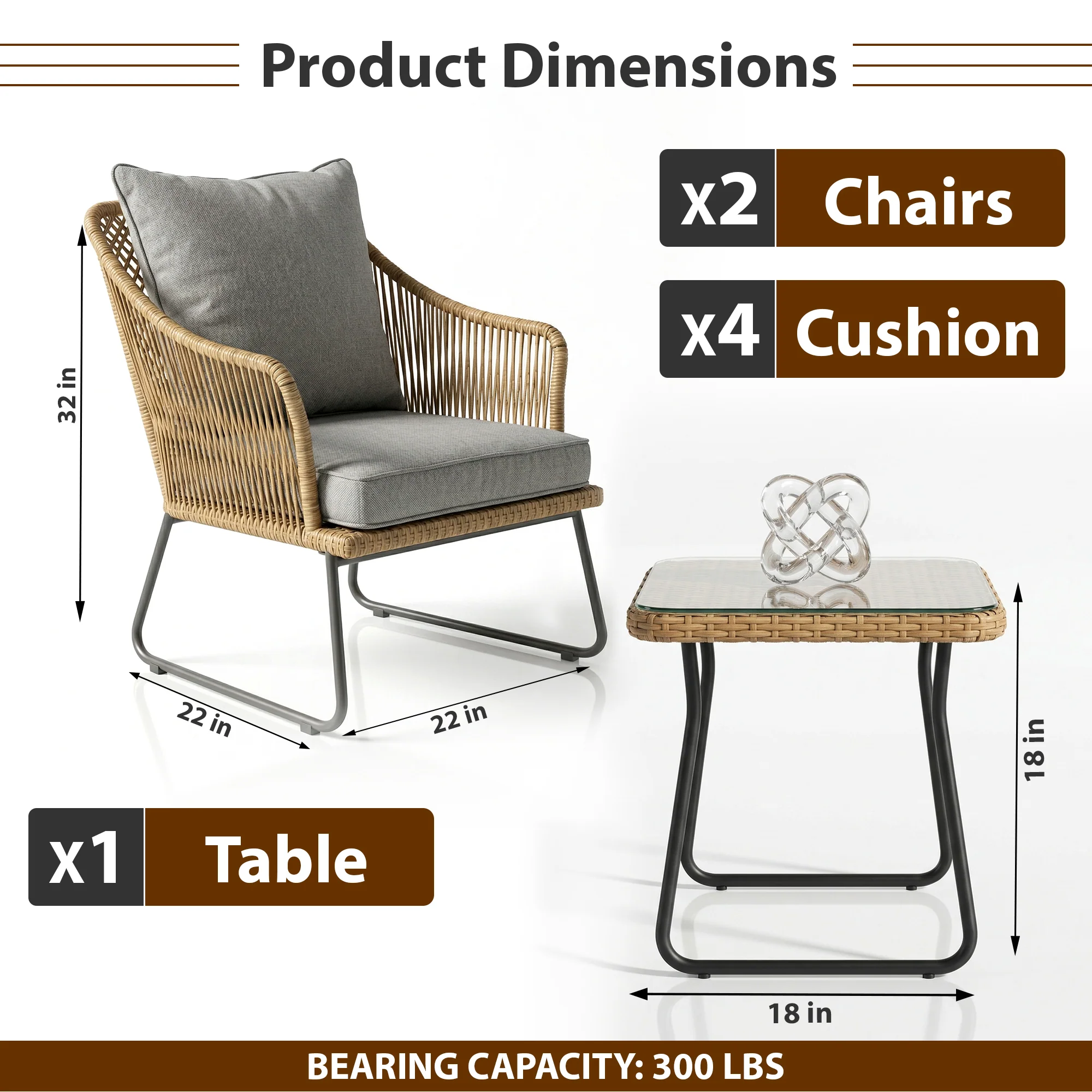 Minto Outdoor Patio Seating Set 2 Chairs and 1 table Set - Image 3